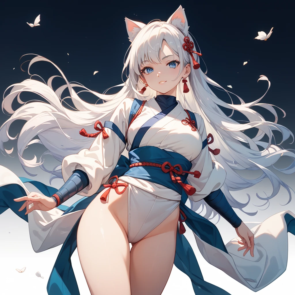 anime em uma saia vermelha com orelhas e cauda de gato, divindade de cabelos brancos, deusa dos animes, onmyoji, de vestido, Arte detalhada de Onmyoji, anime mulher arte de corpo inteiro, estilo azur lane, Ahri, waifu de anime fofo em um lindo vestido, garota anime sedutora, vencedor do concurso pixiv, linda mulher de anime sedutora, arte de anime