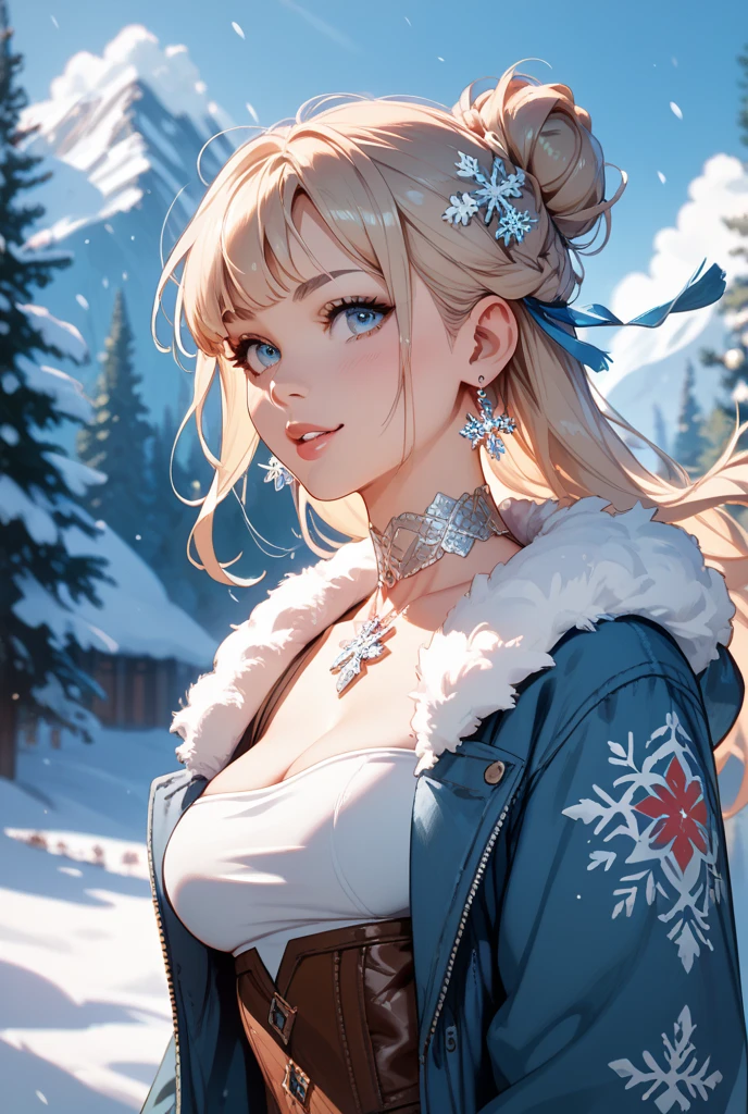 (award winning 64k concept art:1.2) of (young woman:1.2) in fur coat, fur hat, sweet, holding her breath, front, epic, god rays, centered, (upper body:1.2), (masterpiece:1.2), (best quality:1.3), Amazing, highly detailed, beautiful, finely detailed, warm soft color grading, (Depth of field:1.4), extremely detailed 64k, fine art, stunning, (light reflections:1.3), (crisp:1.6), silver short curls, winter, vibrant, sunlit, (edge detection:1.4), absurdres, impressive, 120mm, extremely clear, lens flare, motion lines