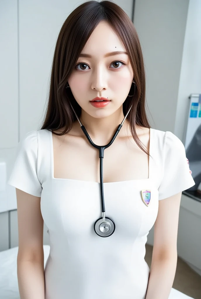 4K,((Highest quality)),((masterpiece)),BREAK,((one girl)),(detailed),((in Operating room)), ((One girl)),((perfect ???????)),((nude)),((13 years old)),((flat chest:1.5)),(slender),(skinny),(bob cut hair),surprised, ((beautiful realistic face)), strong facial expression,(sharp eye:1.2),(scowl:1.1),(embarrassed,blush:1.3),(steam:0.8),(wet:0.8),(sweat:0.8),(trembling:1.3),(parted lips:1.3),(harf open eyes:1.4),(feeling weak:1.5),Beautiful Korean Women, Beautiful young Korean woman, Young and adorable Korean face, Gorgeous Young Korean Woman, Korean Girls, Girl cute beautiful face, Portraits of Korean female idols, Young and pretty Asian face, Cute natural anime face,Asian pretty face,((finely detailed face)),((glistening eyes)),((glistening eyes )),((large eyes)),(( pretty eyes)),(detailed),Perfect Face,((One girl)),((clear eyes)),((show nipples)),((beautiful skin)),don't wear anything ,(show nipples),(upper body),((doctor's white coat)),((Stethoscope around the neck))