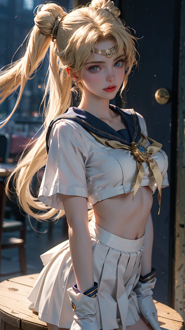 The modern version of Sailor Moon combines the heroine’s iconic look with contemporary touches. She keeps her long blonde hair, now styled in a double braid that mixes with the classic “odangos”, adding a sophisticated and modern air. Her warrior uniform is reimagined with technological fabrics that softly glow in the light, in a design that mixes futuristic fashion with traditional elements, such as the pleated skirt and the bow, now with holographic details. Her boots are more robust, with metallic details, and her gloves have advanced functions, such as controlling technological devices. The golden tiara remains present, but with a more minimalist design and a central jewel that functions as a communication device. Modern Sailor Moon is both a magical warrior and a leader figure, inspiring with her courage and style updated for the present times.
