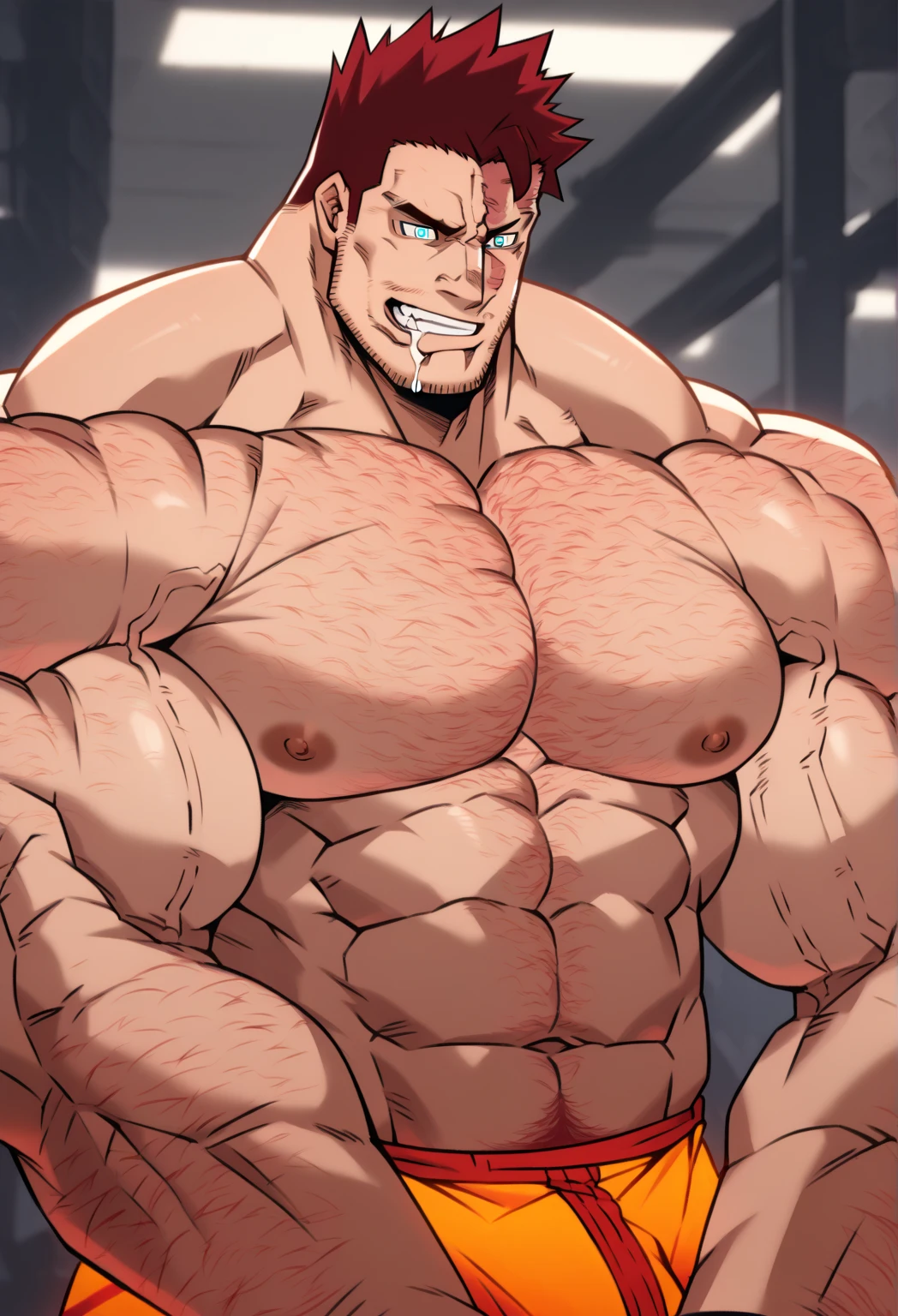 bulgeJ8,allmight, smile, antenna hair,Big pecs, large pecs, massive muscles, big bulge, big dick, (micro thong lingerie:1.2), (bra:1.5), (lace fishnet tights:1.5), (supine position on bed:1.8), bokeh, professional, sharp, natural lighting, (masterpiece:1.2), realistic, extremely detailed, intricate details, absurdres, 4k, 8k, hdr, highres, anime, manga,