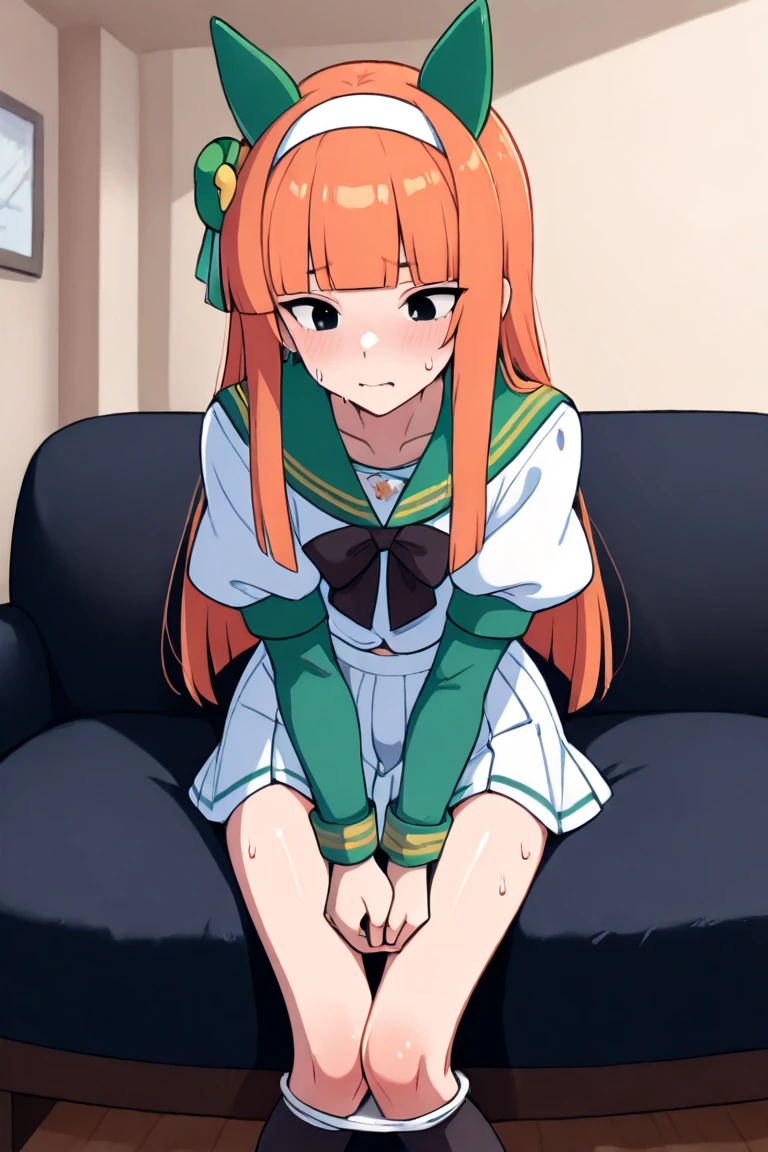 pomponette, green eyes, long hair, hair bow, twintail, hair drill, orange hair,   masterpiece, expensive quality, very_expensive_solve, big_file size, full color,pussy,niplles,anime color, panty pull,