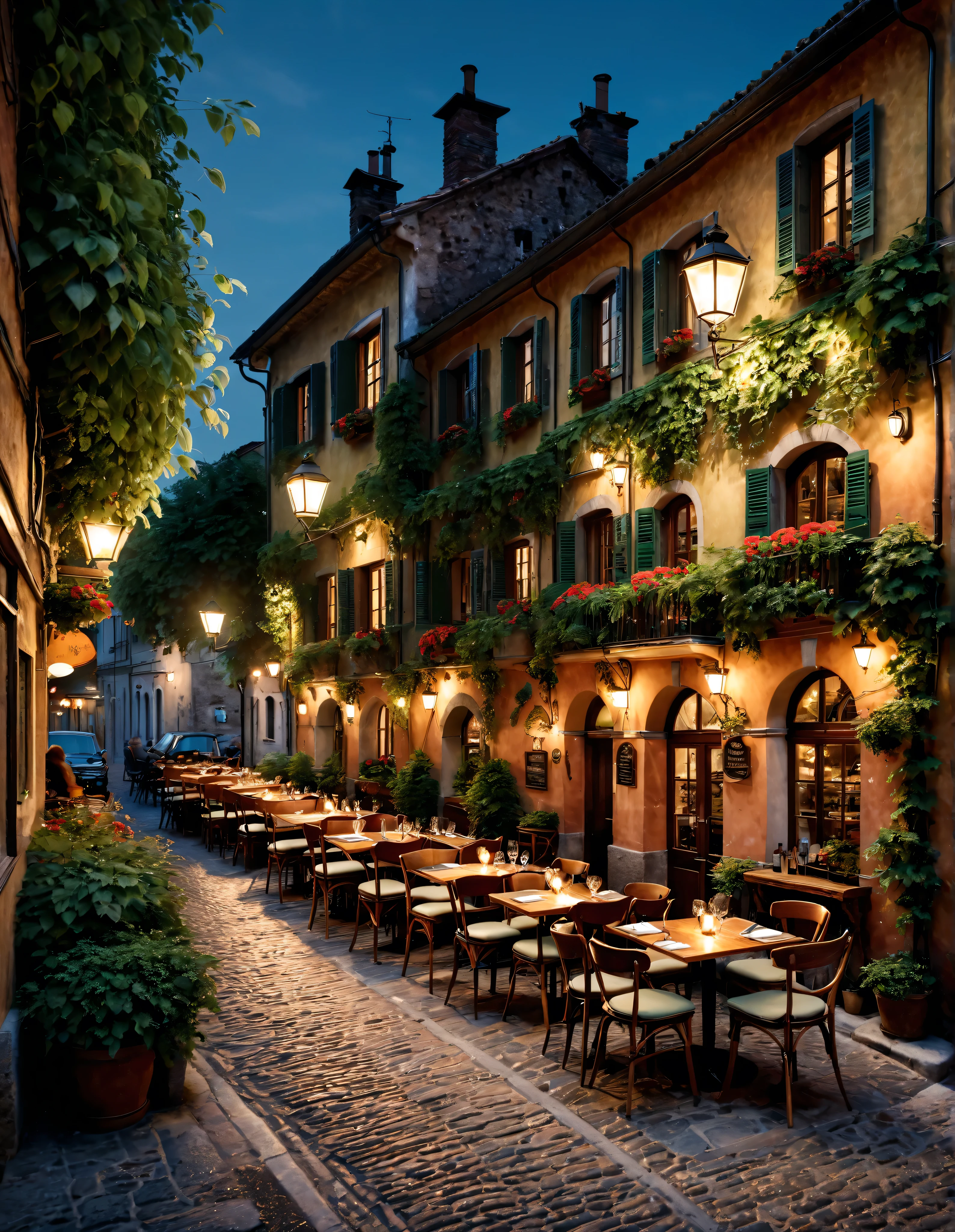 tables and chairs are lined up outside of a a restaurant,  1950s Italian setting , pleasant  cozy atmosphere, un a restaurant avec une terrasse,  a beautiful , a restaurant, tavern s nighttime lifestyle, a restaurant exterior photography,  joyful atmosphere , a restaurant in background, patio , tavern ,  cozy and peaceful atmosphere , a restaurant!,  cozy atmosphere,  by Tom Vänerstrand ,  nostalgic atmosphere , pub,  cozy atmosphere, стиль 50-х годов  a realistic image of ,  masterpiece fails,  work of art,  hyperrealistic , rendering ,  realistic physical rendering ,  photorealistic rendering ,  highly detailed ,  high-quality render ,  architectural rendering ,  very realistic 3D render ,  a realistic image of 