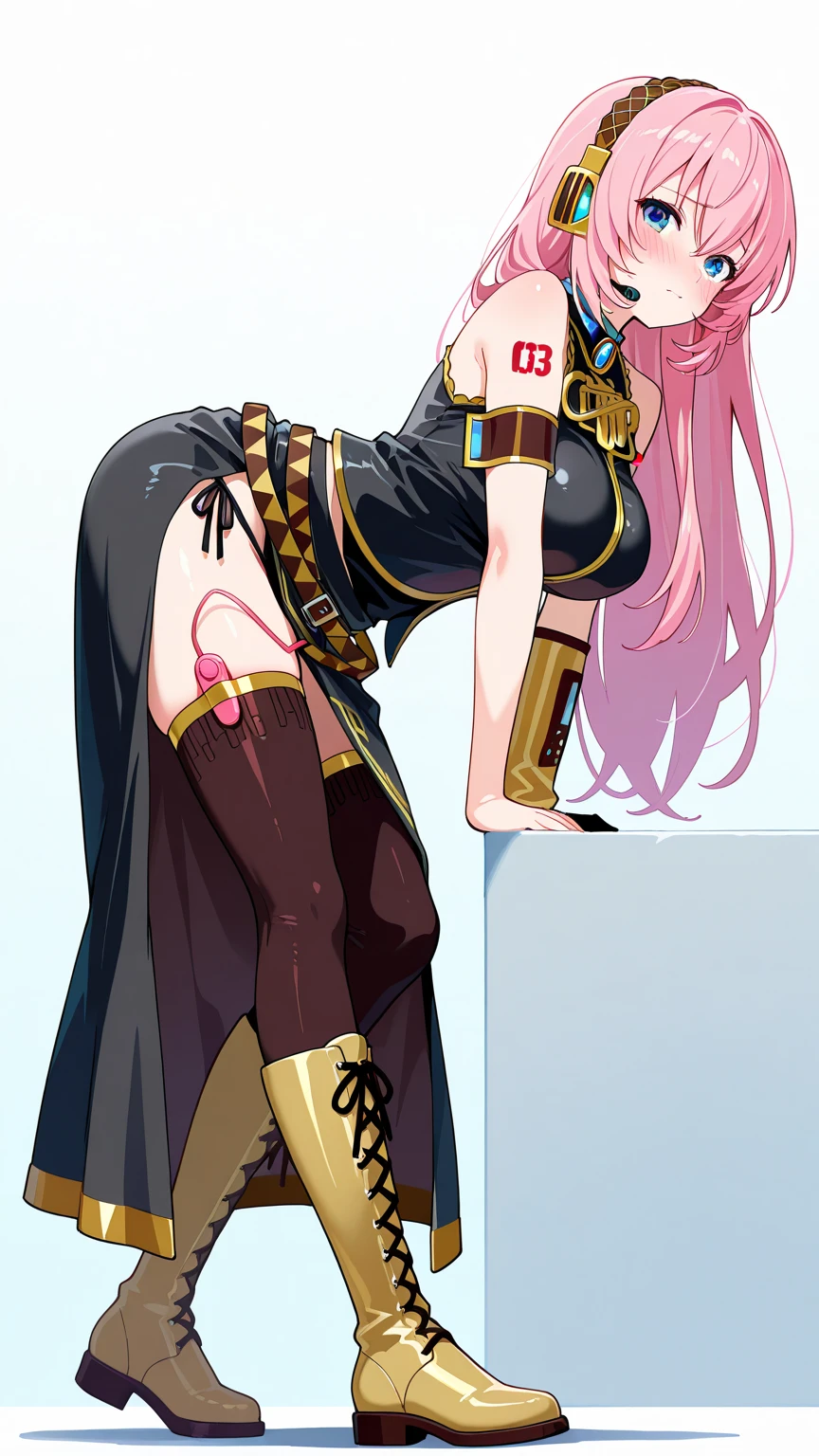 masterpiece, best quality, high fantasy outfits, solo, ((white background)), multiple views, (sex pose, spread legs, pussy, fellatio, cock sucking, standing, crouch, sex from behind), thong,