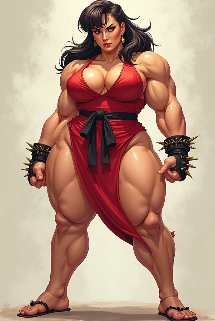 Mai Shiranui, gigantic muscular body, huge breasts, 4 arms, full body.