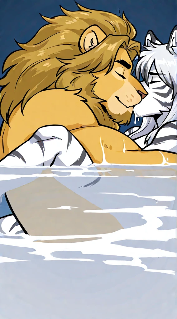 score_9,score_8_up,score_7_up, source_furry, kat, blue eyes, blonde hair, pink nose, silver fur with grey stripes, naked, fully naked, lying on her back, on the floor, sex, missionary position sex, she is getting fucked by faceless human male, human male is cropped out, she is embracing him, legs wrapped around his waist, on a grassy field, fireworks in the sky,