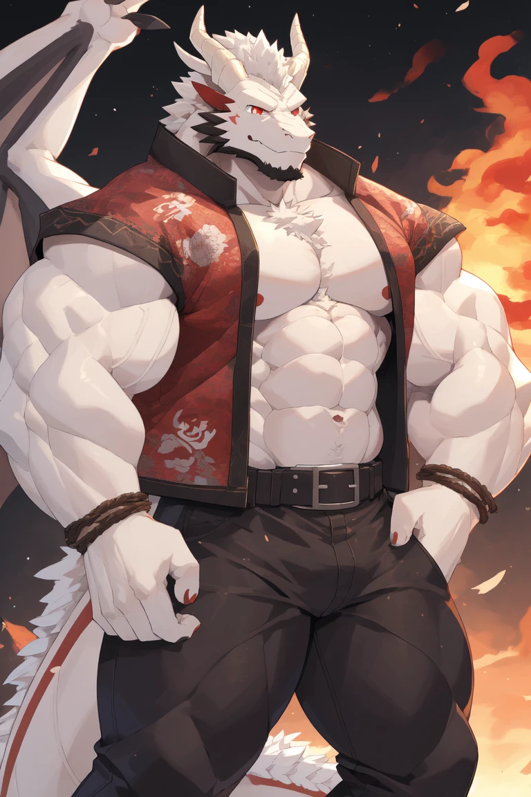 HD quality, wallpaper quality, detailed face, derailed image, solo, anthro, furry, furry male, tiger, ((fluffy fur, fluffy, furry body)), (tiger print), (((red fur))), fluffy tail, red noble outfit, Black noble coat, red eyes, hair tuft, long hair, (white body, bone white body, lean muscles), tiger tail, ((black hair,)), (black muzzle, red forearms), (((red stripes))), detailed fluffy fur, detailed face, detailed eyes, smaller arms (full body,), dark fantasy, valorant,(by DRKS, masterpiece, high quality, hi res,8k hd), close-view portrait, looking at viewer, outdoor, alley way, friendly expression, heavy shadows, lean build, full body, random standing pose,