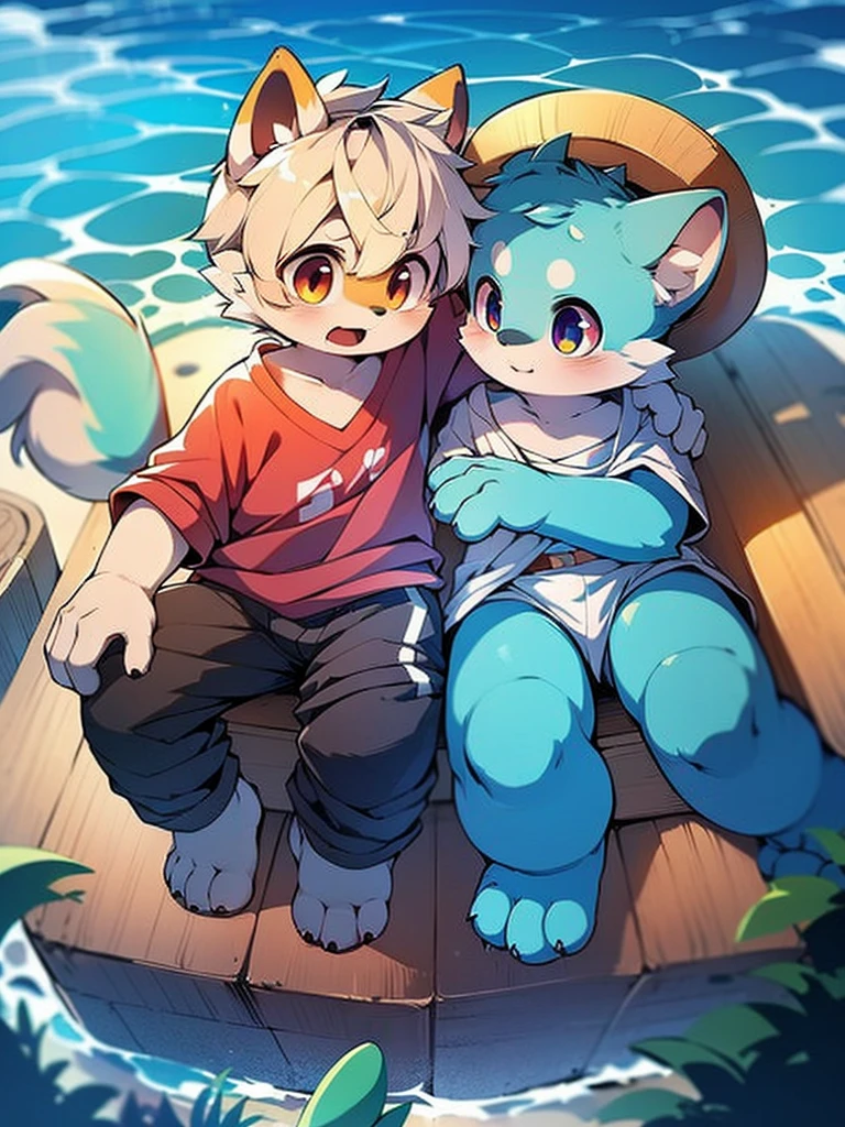 mascot,Lovely image,best quality, 8k, Best quality fluffy, young child,可爱的snow leopard,snow leopard,2只snow leopard,fur,hairy,Male and female cuddles,