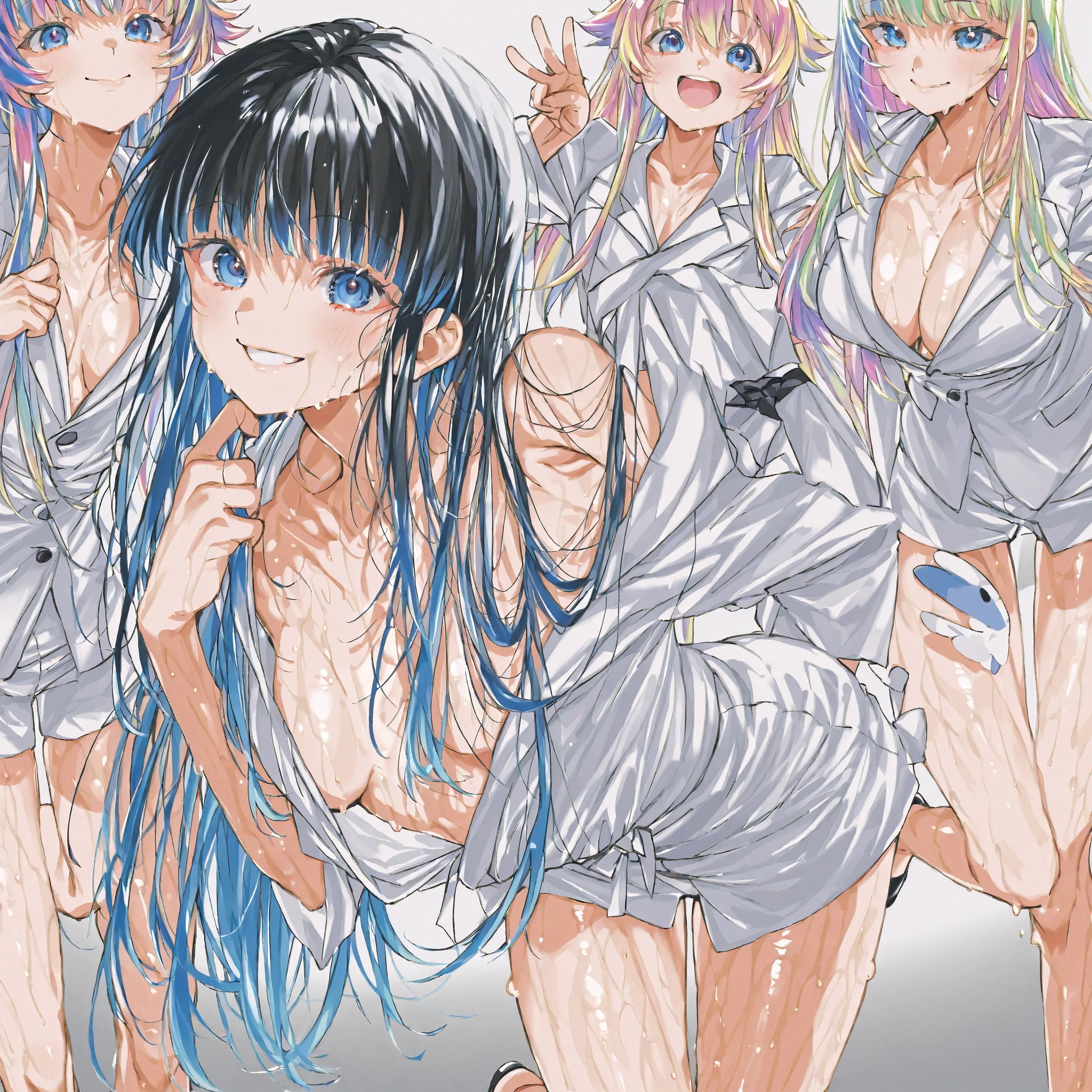 NIIGAKIHINA, PURPLE HAIR, TWO-TONE HAIR, SPLIT-COLOR HAIR, PINK HAIR, BLUNT BANGS, VERY LONG HAIR, PURPLE EYES, large breasts, live stage, solo, nipple, naked, crying, snow, Peeing, lactation, projectile lactation,  (Sweating profusely, Love juice, Wet Woman, female ejaculation)