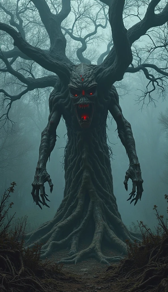 (A  wearing a monster mask that covers the upper half of his face:1.3) protrude from the earth on hyphae stalks like umbilical cords, crying tears from their oversized round eyes as they try to reach the light. They are draped in a web of fleshy fungal threads They are mottled, a sickly bioluminescent grey. Dark and ancient forest. Horrific, dread, terrifying, spooky, unease, rich vivid colors, ambient background, stunning, cinematic, dynamic, detailed, elegant, intricate, magical, epic, singular, illuminated, amazing, creative, perfect, breathtaking, dramatic, artistic, surreal, fantastic, incredible detail