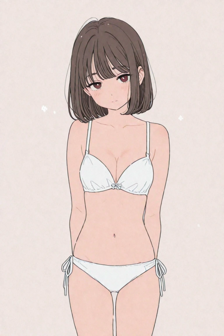 One girl with black bob hair、Floral bra、Floral print panties、Standing posture、locker room