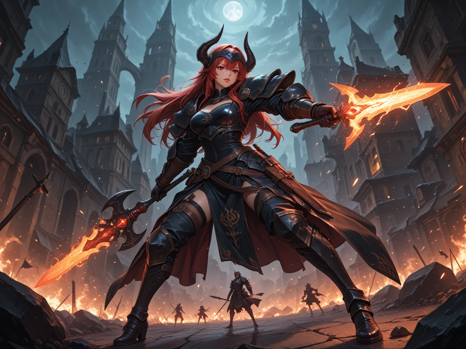 girl, rotting zombie warrior, evil look, sexi,  wielding a spear, demonic armor, facepaint, bodypaint, red glowing eyes, combat stance, vibrant appearance, creative behavior, imaginative, sensual, spontaneous, highest quality, skin texture, intricate details, (cinematic lighting), RAW photo, 8k