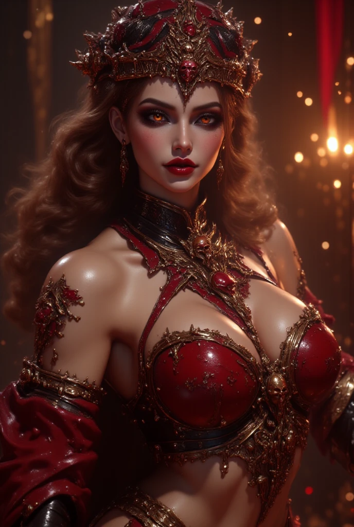 Beautiful Alluring Crimson Knight queen Sophie Turner, Bare Skin, Body Covered With Ruby Jewels, Athletic Well Toned Body, Elegant Form, Bare Skin, Inside A Dark Throne Room, Barely Clothed, cleavage, vissible breasts, Spikes, Beautiful Face, Ominous Gothic Theme, Fiverr Dnd Character, Octane Render, Digital Art, Extreme Detail, 4k, Ultra Hd, Polished, Beautiful, Hyperdetailed, Intricate, Elaborate, Meticulous, Photorealistic, Sharp Focus, Wlop, Character Design, Unreal Engine, 3d Rendered, Volumetric Lighting, Reflections, Glossy, Digital Illustration, Sensual Pose, Suggestive Pose, Lewd, Full Body Shot, anatomically correct 💖❤💕💋❣