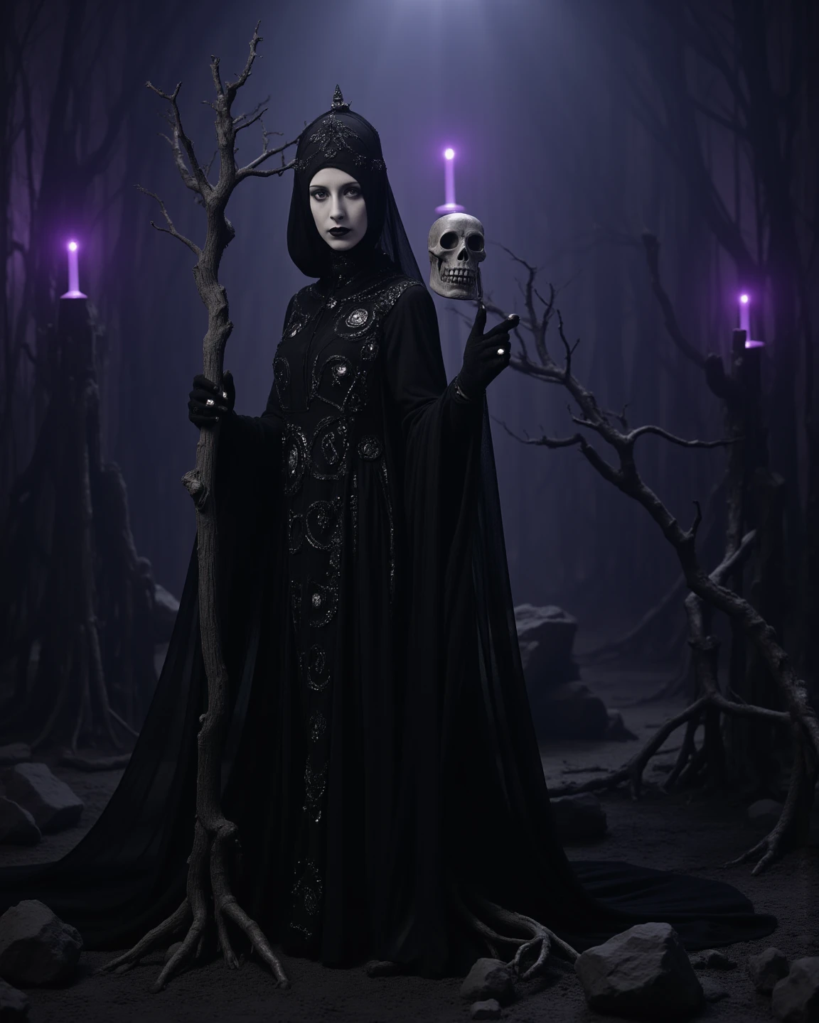 Amidst the misty veil of a desolate swamp, a figure emerges, shrouded in an aura of ancient power. Grendel's mother, a witch of enigmatic origin, moves with a quiet grace through the murky waters, her presence both captivating and unsettling. Her tangled locks sway gently in the breeze, and her eyes, though filled with a strange luminance, betray a depth of sorrow and longing.

As she traverses the shadowy landscape, the witch's steps leave ripples in the tranquil surface of the swamp, each movement a testament to her enduring strength and resilience. Though her visage may inspire fear in those who behold her, there is an undeniable elegance to her form, a quiet dignity that belies the tumultuous history that surrounds her.

With a soft murmur, Grendel's mother casts her gaze upon the horizon, her thoughts drifting like wisps of smoke upon the evening breeze. She is a creature of solitude and introspection, her presence a testament to the enduring power of the human spirit in the face of adversity.