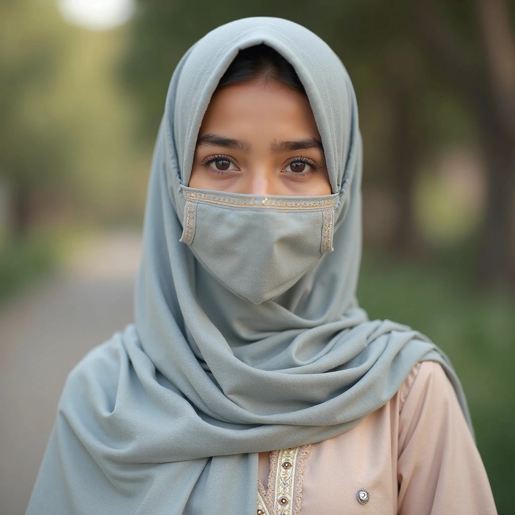 realistic hot kashmiri girl leader, seamlessly blending traditional Kashmiri culture with traditional kashmiri attire whose face is covered with long burkha like mask , promoting inclusivity, positive change and a unique perspective in kashmiri mountaions and forests