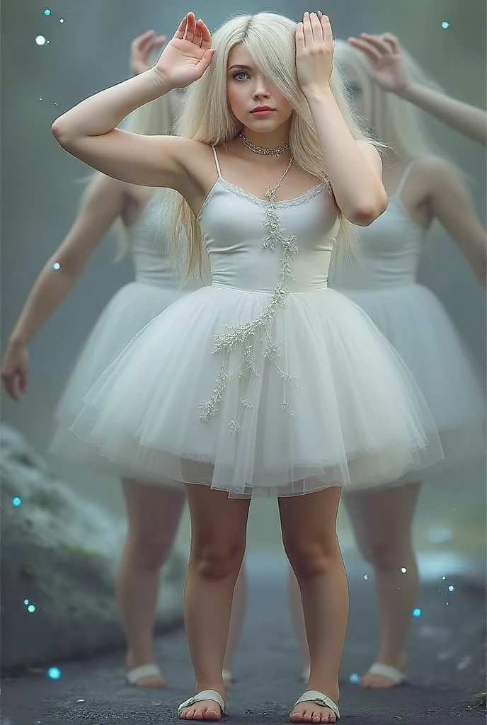 FantasyGirl with beautiful white transparent dress, realistisch, warmes Licht,