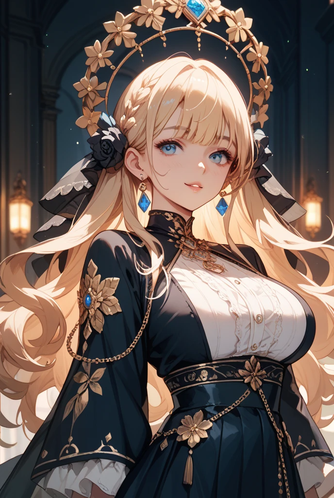 top-quality、Top image quality、​masterpiece、girl with((cute little、18year old、Best 、、 85,Beautiful blue eyes、 wide open,Blonde long hair、A slender、Black Samurai Costume、Serious face,On the waist２Japan sword of the book、Fluttering hair、black and white color scheme)）hiquality、Beautiful Art、Background with((Black and white world、New York City)),masutepiece、Elaborate design、visualart、depth of fields、The best lighting、highestdetailed、8ｋ,Super delicate、A short distance away、Art of Kurosawa World