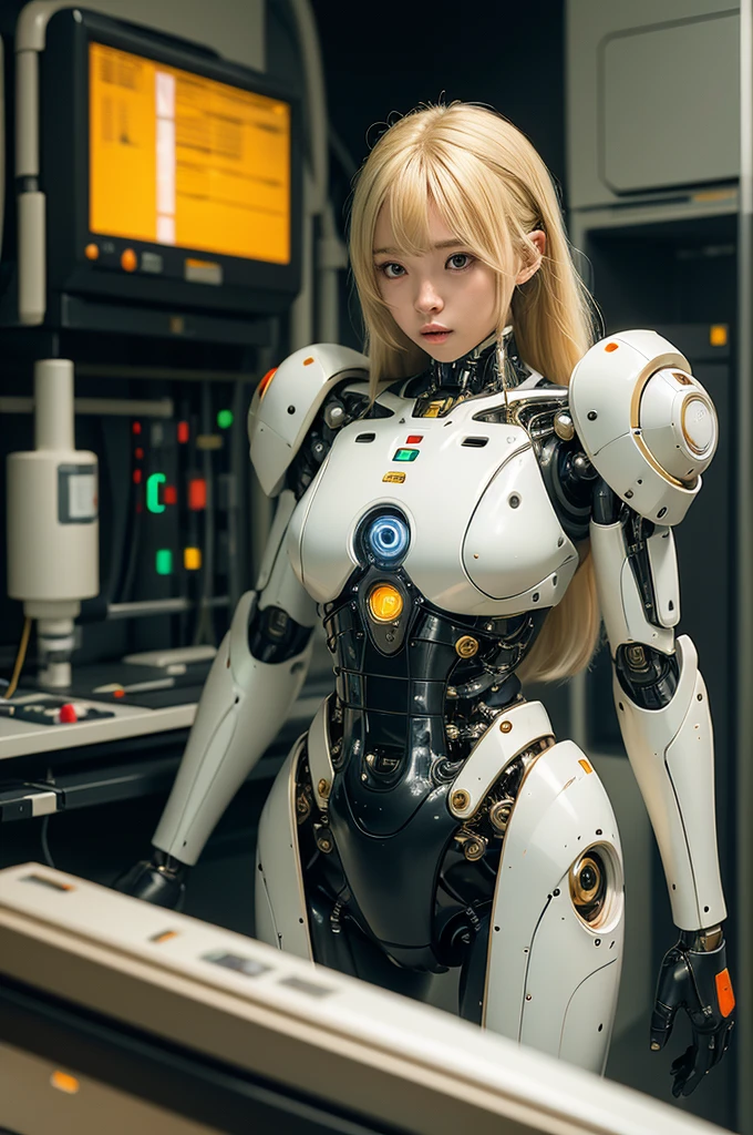 Female robot wrapping chocolates for her lover Machine body