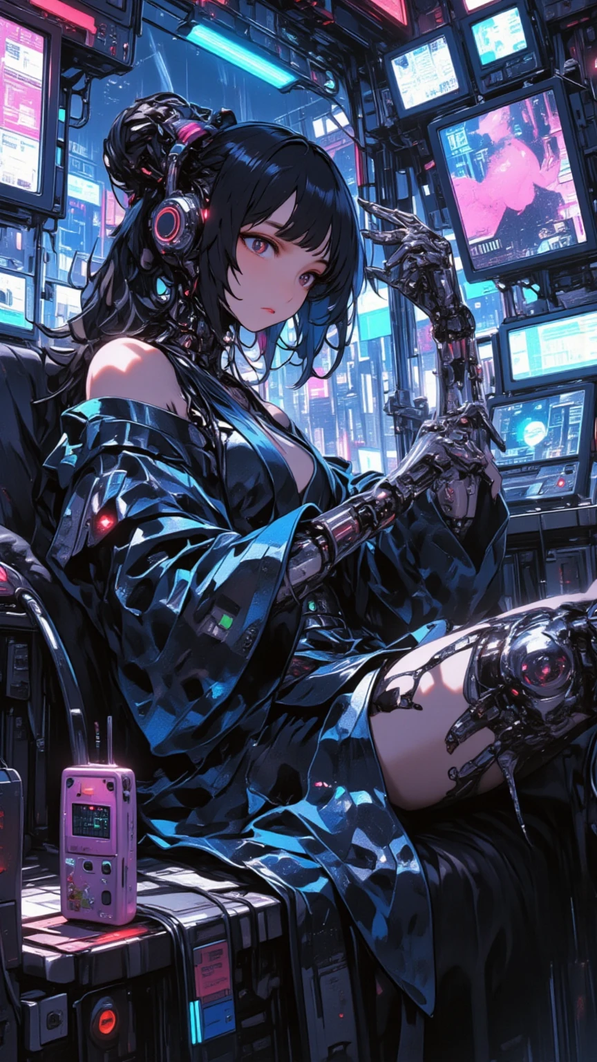 Anime girl sitting on shelf in futuristic city with neon lights, Digital Cyberpunk Anime Art, anime cyberpunk art, digital cyberpunk - anime art, cyberpunk anime art, female cyberpunk anime girl, Cyberpunk Anime Girl, Cyberpunk anime girl mecha, modern cyberpunk anime, cyberpunk art style, anime cyberpunk, dreamy cyberpunk girl, cyberpunk themed art, Cyberpunk Girl, in the cyberpunk city