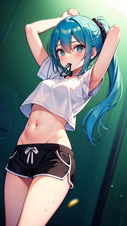 tamaki, \(fire force series\), 1girl, mature female, old, large Breasts, Skinny, long hair, multiple braids, multicolored hair, black hair, prison cell, [__PRESETS/SPECIES/Elemental__:0.7], NSFW, 1girl, solo focus, Masterpiece, best quality, (marvel:1.2), (style of talt lo:1.7), from side, looking away, mature female, old, Small breasts, Petite, Excited, Gasping,  Butterfly pose, gym uniform with open front, 20%see-through, long hair, single braid, streaked hair, light blue hair, orange hair