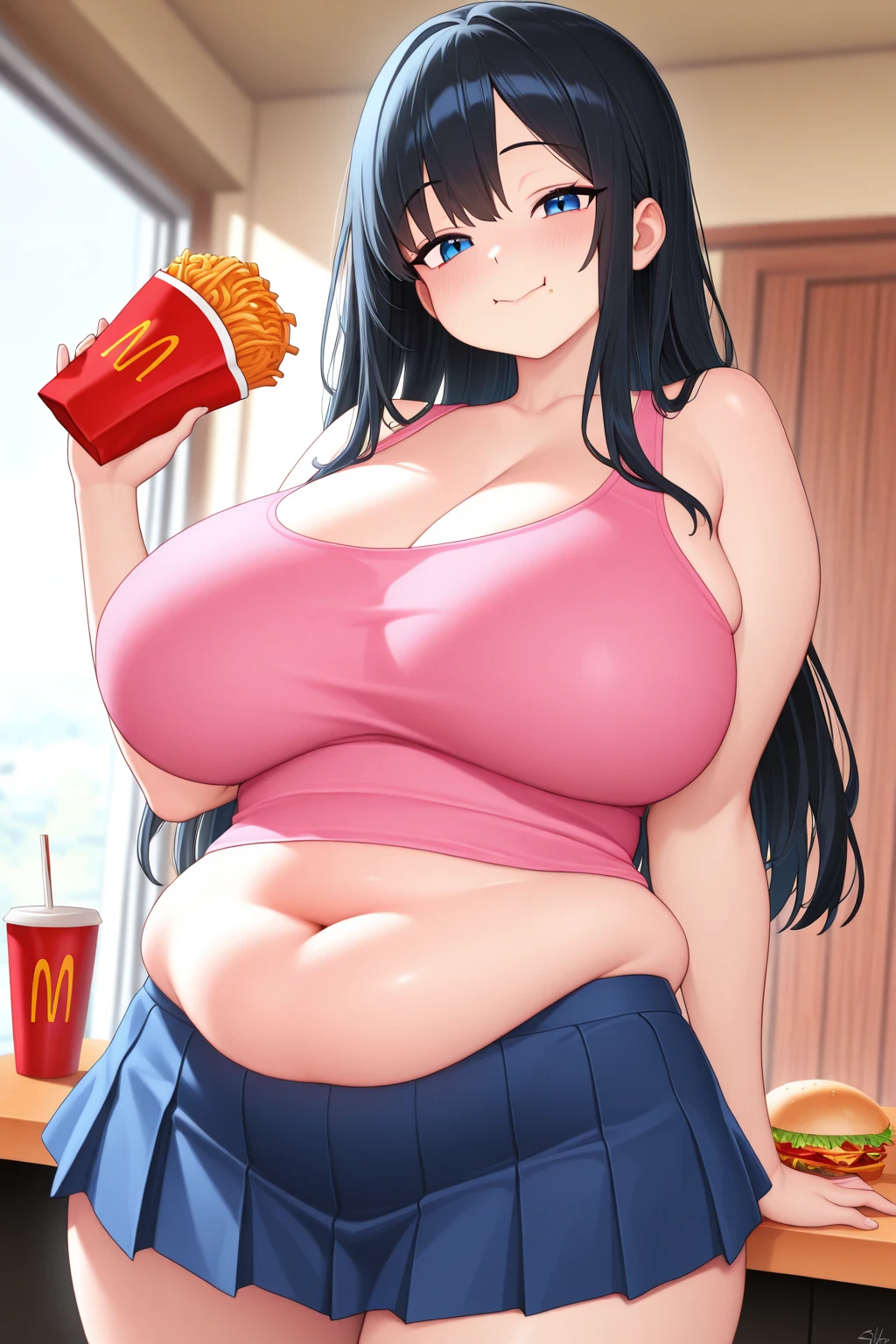 score_9, score_8_up, score_7_up,
hu tao, hoodie, brown hoodie, sweat pants, black sweat pants, boo, restaurant, fast food, burger, eating burger, happy, joy,
anime character with huge breasts and big muscles posing for a picture, oppai, oppai proportions, thicc, powerful and huge, biomechanical oppai, big arms, big muscle, heavy detailedig biceps, massive muscles