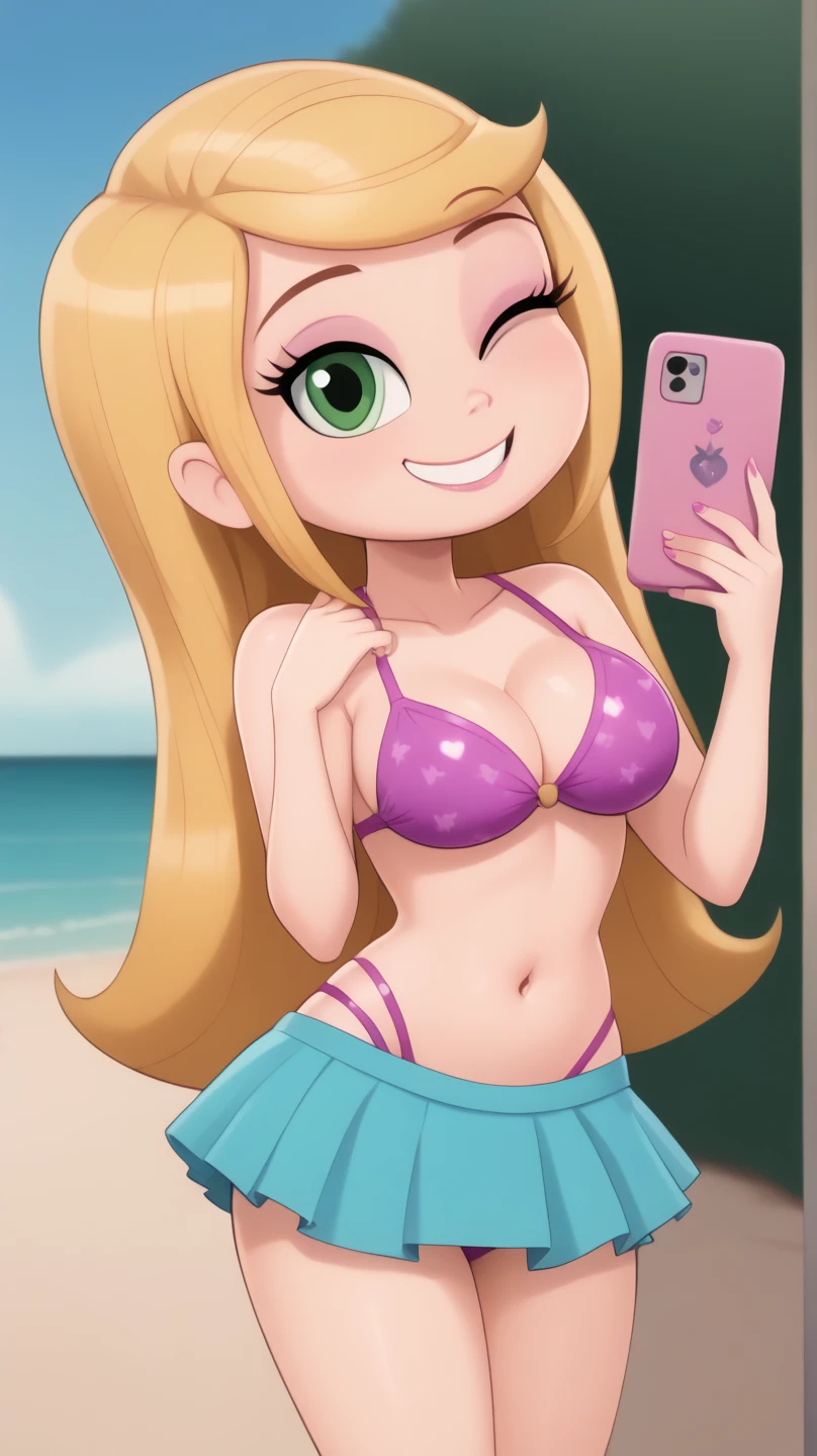 1girl, sexy  11yearold blonde slut is wearing a micro bikini and is standing next to a creepy old man who is taking photos of her ass with his phone. 1 old man in frame. old man grabbing girl's ass.
