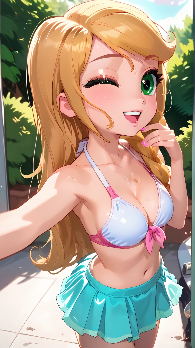 (2 girls:1.5), (16 years old:1.5), (smile:1.5), (many pose:1.5), (long hair:1.5), (golden hair:1.5), (blue eyes:1.5), (large_breasts:1.5), (cute green underwear:1.3), (Pareo Bikini:1.5), (cute pink bikini:1.5), (wet body:1.3), (wet hair:1.3), (cowboy shot:1.3), (from front:1.3), (from below), (closed your mouth:1.3), (looking at viewer:1.3), (Elf Ears:1.3), (dark_ skin:1.5), (Mysterious Forest:1.5), ((32K)), ((best quality)), ((ultra high res)), ((HDR)), ((uhd)), ((extremely detailed CG)), ((unity 32K wallpaper)), ((perfect anatomy)), (cute anime style:1.5),