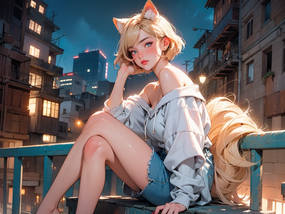 (masterpiece、highest quality、highest quality、Official Art、Beautiful and beautiful:1.2)、(One girl:1.3)Hatsune Miku、Twin tails,Big Breasts,A laid-back personality and a white cat,Absurd, Ultra-detailed,Bright colors,(In 8K:1.3),Masseter muscle area,Very beautifully detailed face and eyes, Age 25, Aurora、City lights、star座、Crescent Moon,Milky Way,Street lamp post, Particles of light, Long sleeve, milky way, night, nightnull, outside of home, 惑star, Power lines, 流れstar, Sit on, null, nullscraper, alone、squat、stargazing,star_\(Sky Porn\)、starnull、starry null Print、telescope、Winters、(Smooth and straight blonde hair:1.3), (Shiny Hair:1.2), Delicate and beautiful face, blush、Deep blue eyes, A happy smile,Small Necklace,