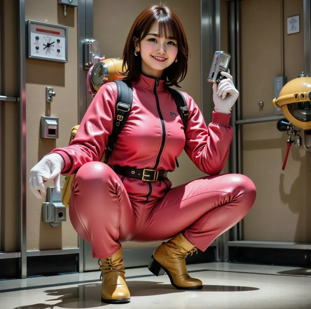 (masterpiece:1.1, Best Quality:1.1, 32K HDR, High resolution), (1girl in, Solo), Japanese cool and beauty girls, (Realistic portrait_Pink Power Rangers, realistic sentai heroine), ultra gigantic tits, (Nipples visible from under the suit:1.1, sheer heroine pink suit, See-through suit, Transparent suit, Pink helmet, white boots), Detailed skin texture, (Fighting Pose:1.3, hold a red light saber:1.3, inside a small abandoned house:1.15, sofa, Concrete house, Perfect slim body:1.1),