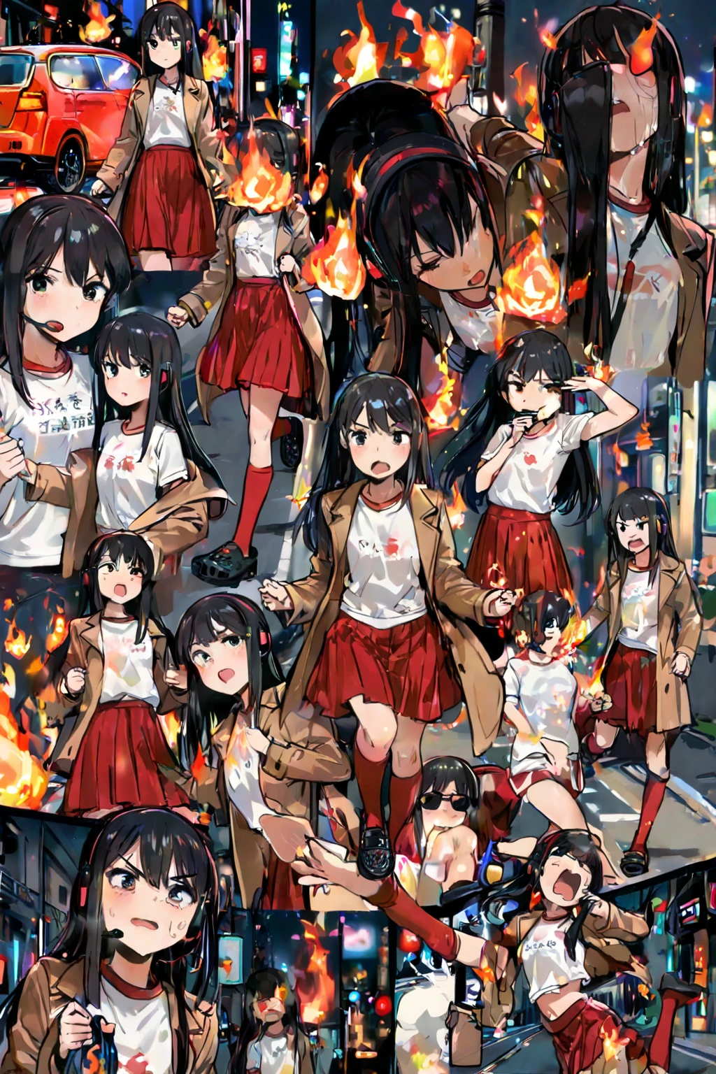 3girls, trio, background (explosion), 
<lora:justice task force mob_blue archive_PONY_last:0.3> seijitsu-eyes,justice task force member \(blue archive\),red eyes,hair over eyes, black hair,halo,choker,beret,black serafuku,skirt,black socks,black footwear, scared, escape, jumping, explosion, 
<lora:spbaIchikaXLPony:0.7> (eyes closed:1.3), ichikadef, hairclip, halo, black serafuku, black sailor collar, red neckerchief, black shirt, black skirt, black gloves, black choker, armband, long sleeves, black wings, phone, cowboy shot, explosion, 
<lora:justice task force mob_blue archive_PONY_last:0.3> seijitsu-noeye,justice task force member \(blue archive\),(no eyes:1.2),hair over eyes, black hair,halo,choker,beret,black serafuku,skirt,black socks,black footwear, scared, escape, jumping, explosion,