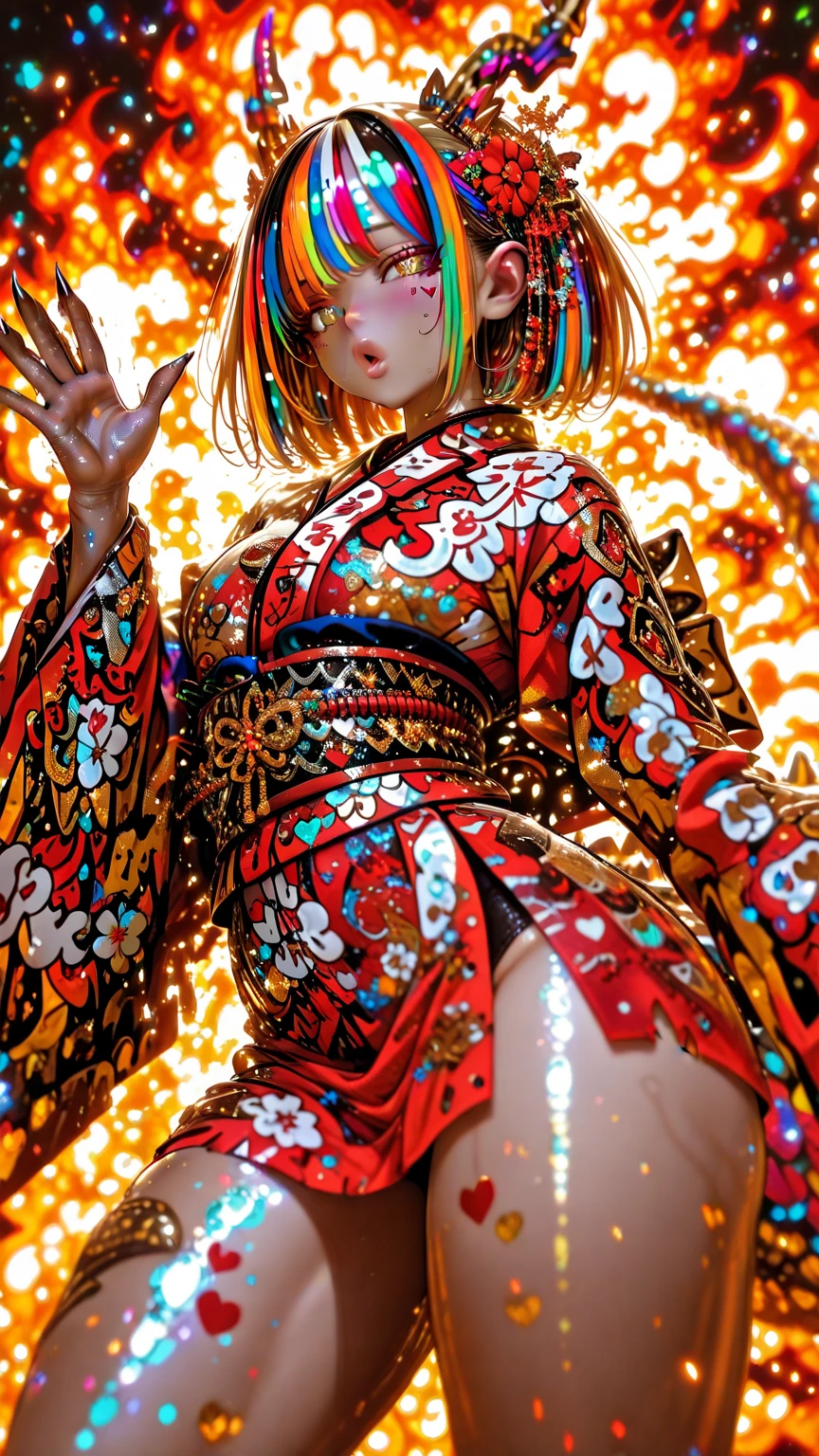 (masutepiece, of the highest quality, Best Quality, Official art, Beautiful and aesthetic:1.2), (1girl in:1.3), Extremely detailed,(Fractal Art:1.2),Colorful,highest details,(Zentangle:1.2), (Dynamic Pose), (Abstract background:1.5), (Congressional Dresses:1.2), (Shiny skin), (Many colors:1.4), Upper body, Thin gauze, Off-the-shoulder, blooming flower field, Glowing skin, lightsmile, Camel toe, Sexy, Bust, nakeness,From below,Ass Up wAIT