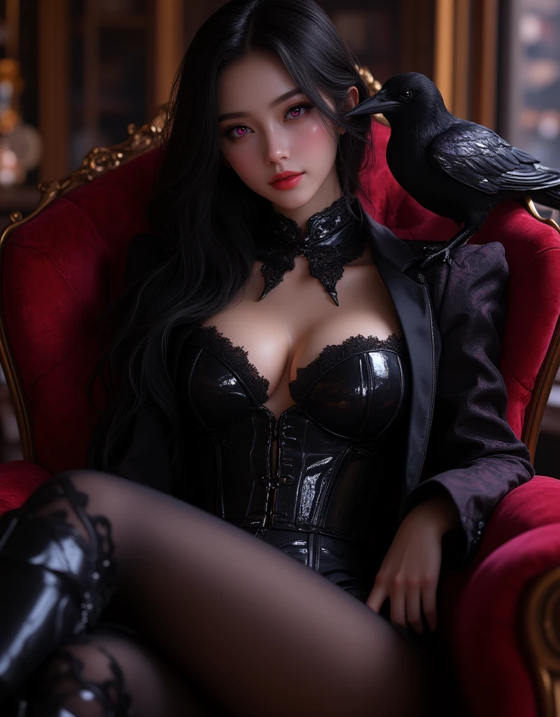 Ultra realistic, 16k, high quality, one evil naked well lit girl, succubus aesthetic, dream aesthetic, long black hair, cute bangs on the forehead, black evil eyes, bright evil eyes look, perfect nose, evil smile, pale-grey skin, grey skin, flushed cheeks, natural detailed tits, showing natural breasts, narrow waist, big hips, hot big vagina, hot legs, creepy aesthetic, 16 years old, (beautiful natural body), professional photography of a naked woman detailed, sharp focus, dramatic, award-winning, cinematic lighting, dream aesthetic, volumetric dtx, (film grain, creepy dark school laboratory background, blurred foreground, Bokeh, depth of field, motion blur:1.3), evil model, dark classroom, interior, sitting, chair, perfect sexy legs, perfect bare feets, (No panties: 1.3), depth of fields, (bottom view: 1.1) in multiple angles.