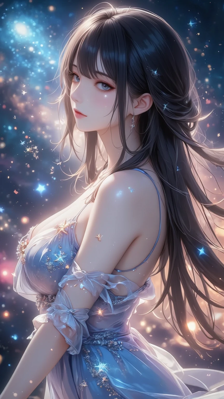 the sky is the Milky Way, beautiful sparkling image, there are many fairy lights in the field, photorealistic, hyperrealism, ultra quality, super detailed, upscale, realistic detail, raw photo