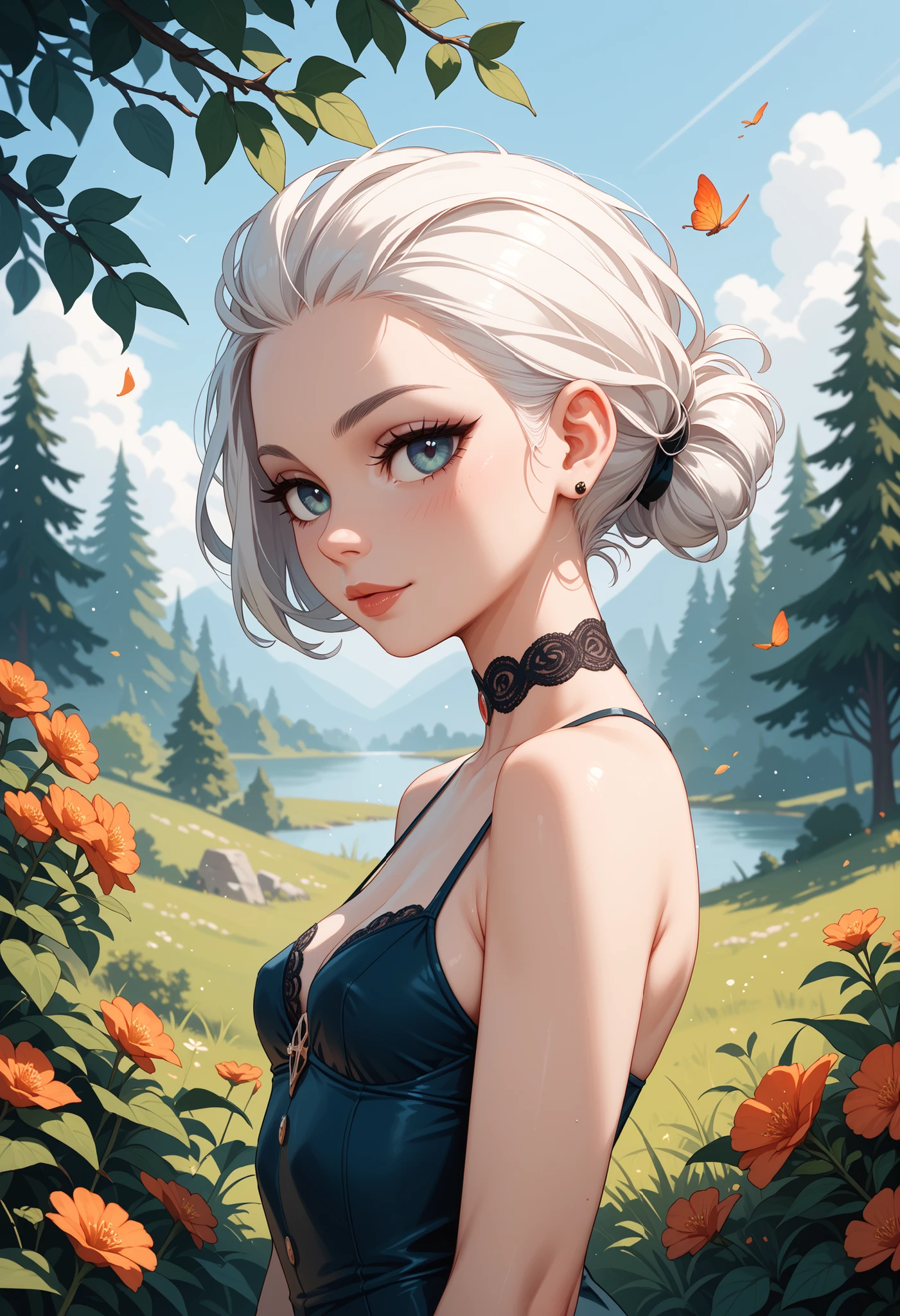 score_9,score_8_up,score_7_up,score_6_up,score_5_up,score_4_up,<lora:aesthetic_witchy:0.3>,witchyaesthetic,realistic,blurry background, teal eyes,, witchyset90,, source_safe,, , grass,, from below, , , loona from helluvaboss,, <lora:OttoCubzeXL:0.8>,,