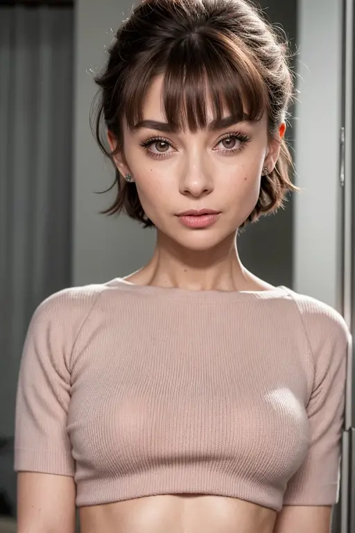 realistic photo, 18 years old, italian woman, ((shaved head )), small breast. ((dark blue eyes)), (((supermodel face))), ((naked)), cum on tits,  (standing), (close up of tits and face)