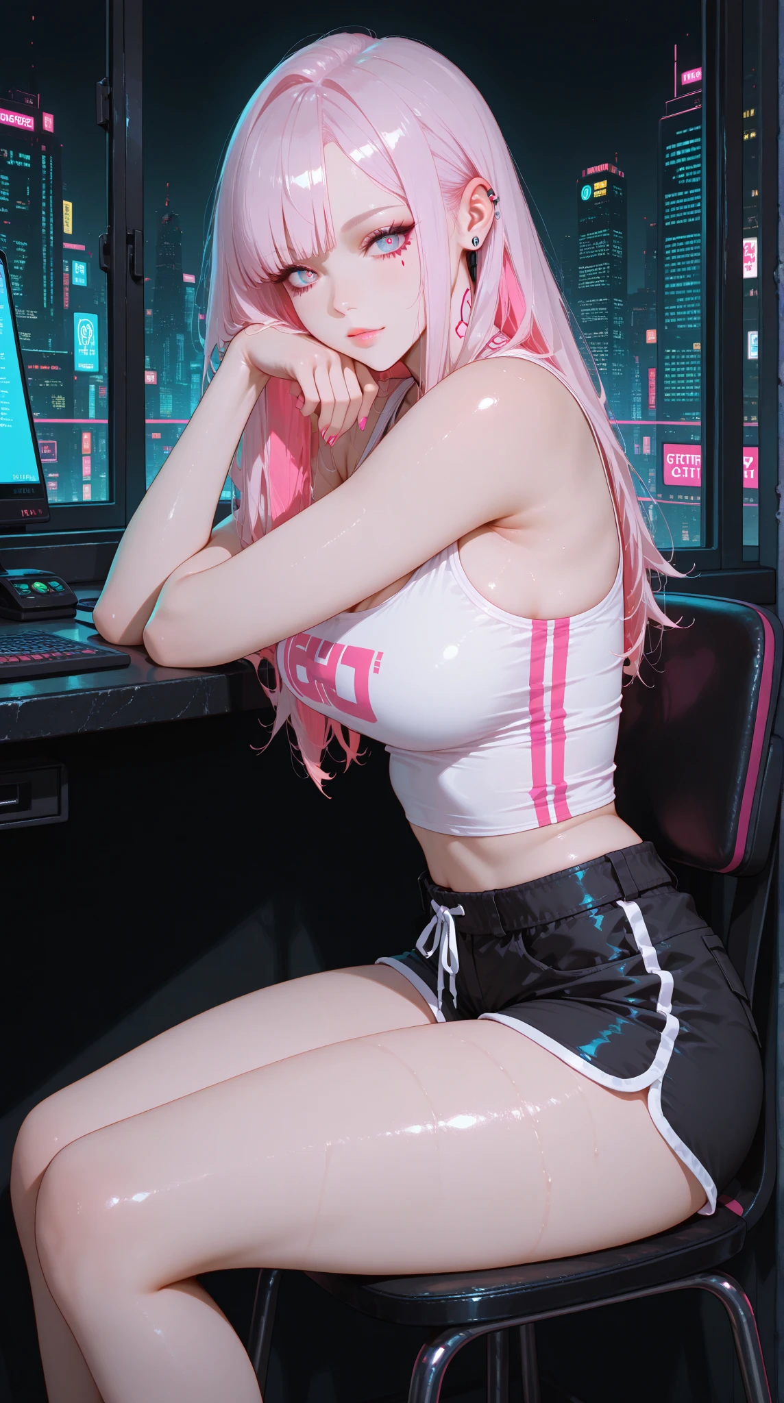 Girl, back view, sexy, cyberpunk,