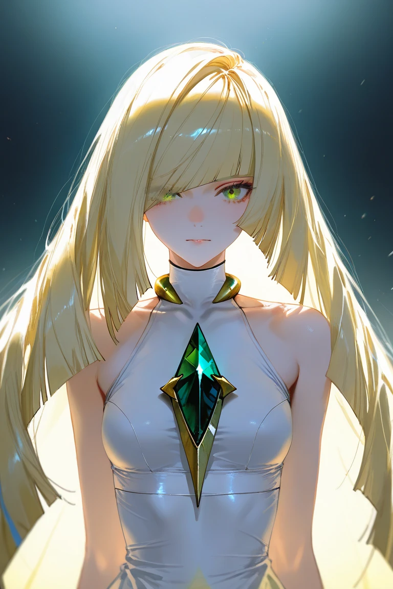 pokemonlusamine, <lora:pokemonlusamine-lora-nochekaiser:1>,
pokemonlusamine, blonde hair, (green eyes:1.5), hair over one eye, long hair, multicolored hair, streaked hair, very long hair,
BREAK bare arms, diamond (shape), dress, gem, green gemstone, leggings, short dress, sleeveless, sleeveless dress, white dress, white leggings,
BREAK looking at viewer, upper body, full body,
BREAK indoors,
BREAK <lyco:GoodHands-beta2:1>, (masterpiece:1.2), best quality, high resolution, unity 8k wallpaper, (illustration:0.8), (beautiful detailed eyes:1.6), extremely detailed face, perfect lighting, extremely detailed CG, (perfect hands, perfect anatomy),