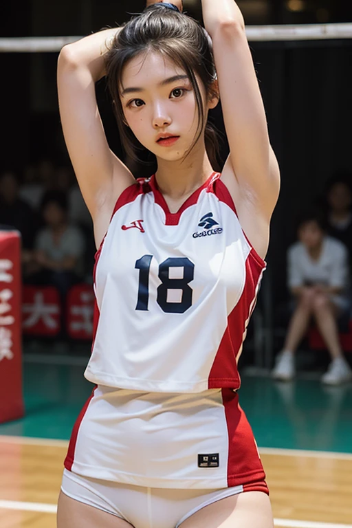 (Volleyball Uniforms)Mix 4,Very detailedな (8K, RAW Photos, 最high quality, masterpiece: 1.45), (Realistic, Realistic: 1.37), (Ultra-high resolution)(Textured skin)(Very detailed)(high quality)(最high quality)(First Person View)Beauty Women,smile,short hair