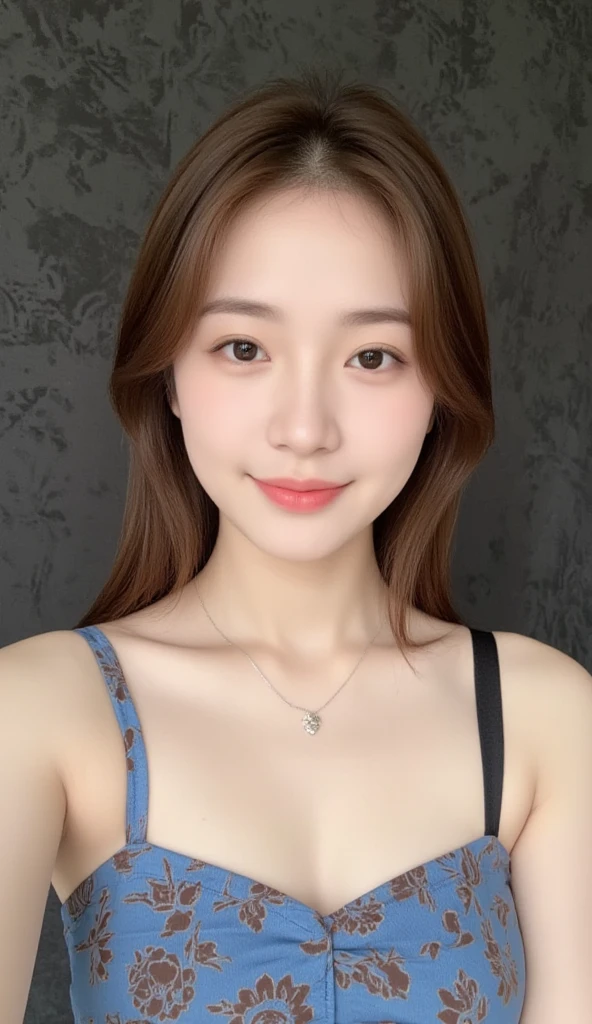 ((Realistic light、Top image quality、8k、​masterpiece:1.3))、1girl in、Slim figure beauty:1.4、Brown hair、((ultra gigantic tits:1.3))、Off-shoulder cut top:1.3、Super detailed face、detailedeyes、二重まぶた、Own room、a smile、cleavage of the breast、Sagging milk、((droopy chest))、((Beautie))、Sleeping face、