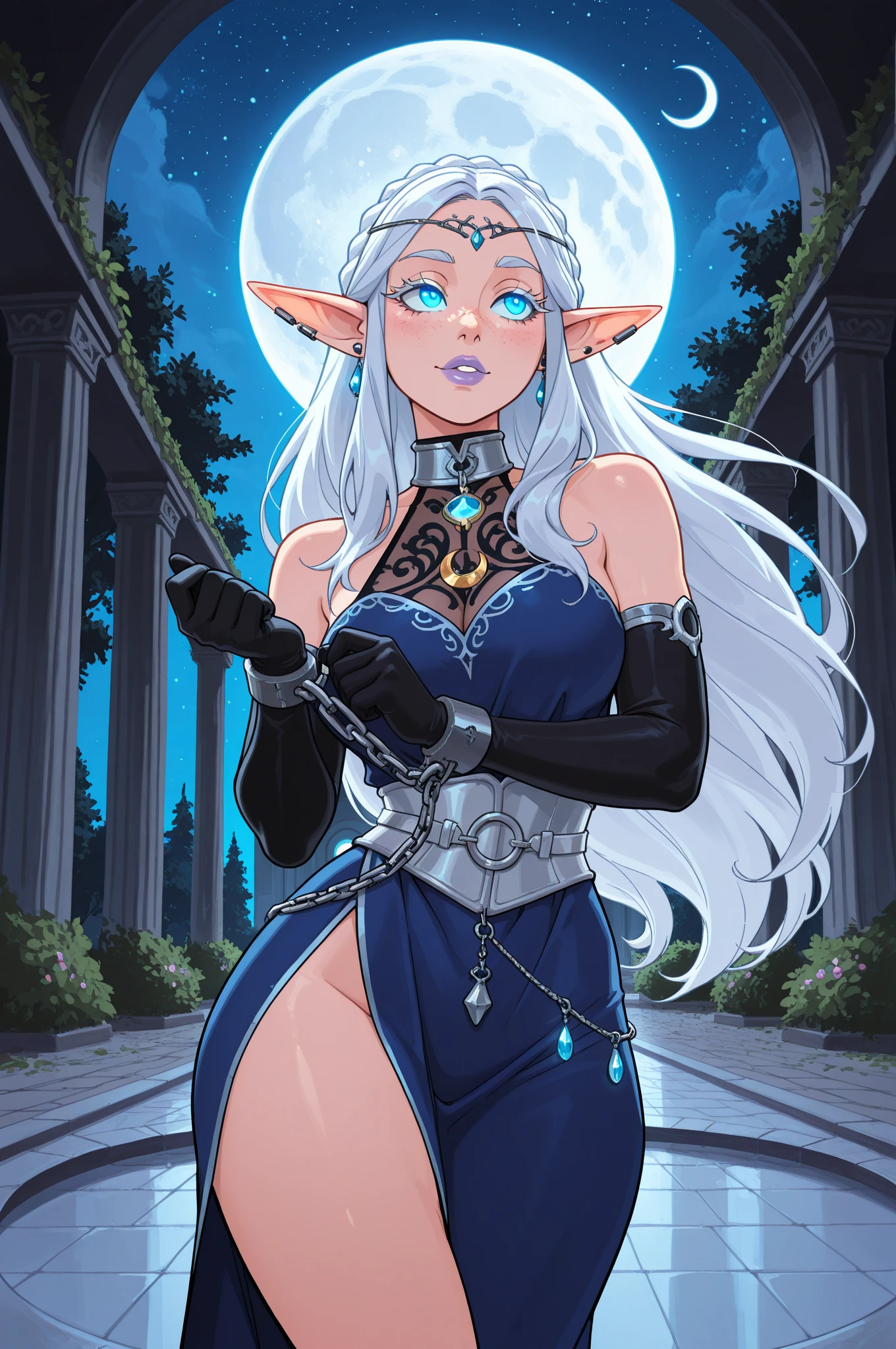 elf, tall, slim, (masterpiece, best_quality, ultra-detailed, immaculate:1.3), epic, illustration, 1girl, cowboy shot, female jrpg final boss, (red lipstick:1), albino, (Cryptic rune stones:1.3),In a stormy castle tower, in  Gondor, bombshell hair, glowing platinum hair, Lemonade Braids,twin braids, paw pose<lora:EnvyElf02:1>