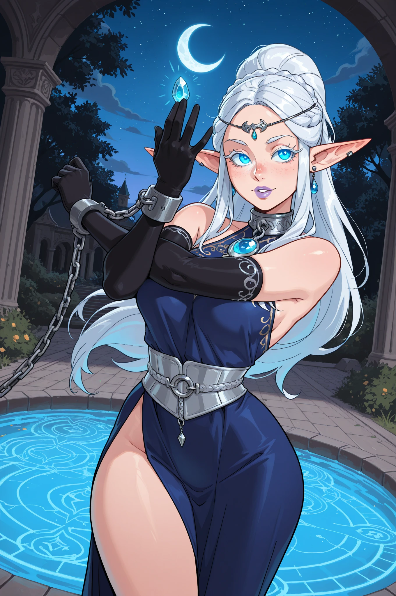 8K, High quality, married, Beautiful, Bright, Eye Highlights, Sexy, Erotic, beautiful line art, light blue skin, Blue and orange gradient ear fins, Cool Pose, Wearing armor, Bikini Armor,