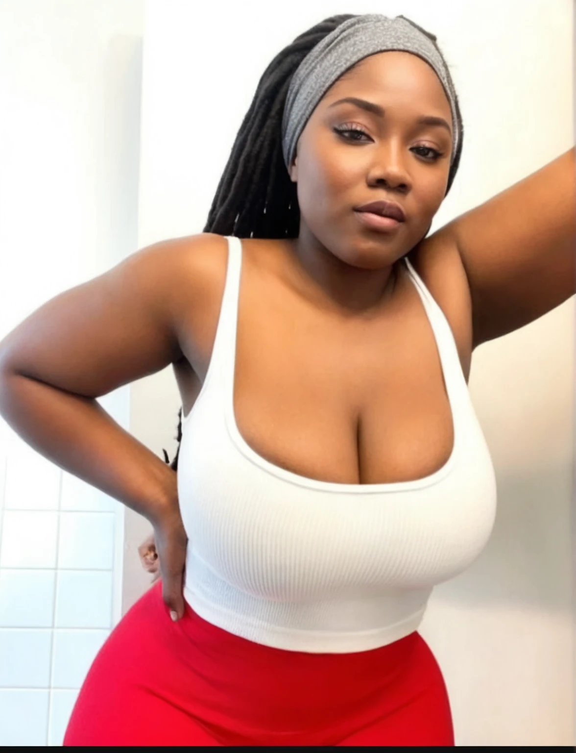 Arabic Woman, beautiful, sexy girl, ultra realistic, young woman, large ass, big bouncy ass, very sexy, Alluring, Tempting,  high camera angle, skinny curvy

Egyptian girl, long hair down to waist, eyes closed shut, darker skin, black nail polish, hour glass figure, facing viewer, coal black eye shadow

Pleasure expression, short torso, pleasure facial expression, mouth open wide, dark black eyeliner, mascara, eyelids black, very long shiny straight black hair

Short upper body, Egyptian arab, facing viewer, woman looking up, thick thighs, plump lips, looking down at woman, eyes closed

Big soft ass, Egyptian, beautiful Arabic woman, slender face, amazing cheek bones, curvacious, vuluptuous woman, wide hips, thick voluptous thighs

A round gold pendant necklace

Romantic mansion fireplace background, lanterns, lit by lanterns, campfire lighting
Laying down beside the fireplace on a white fur rug

(Top view: 1.2) 

High camera angle pointing downward at the subject

Very long shiny black hair down to waist

Darker skin tone

Long eyelashes

Very long straight shiny black hair down to hips

Wide hips, thin waist and fat thighs

Wide hips, thin waist, a fat round ass with cellulite, fat thighs

(Very short and curvy woman, very very short woman
Make woman 150 cm, 5ft tall)
Make womans stomach shorter in length, short abdomen

38 GG droopy breasts: 1.3

Short curvy cellulite body

(Very big natural sagging breasts, soft cellulite)

Plus size woman is very short in height and curvy

HEIGHT OF WOMAN IS 150CM, VERY SHORT IN HEIGHT

Very curvy hour glass shape, short and curvy, short legs, short abdomen and stomach

(gigantic breasts, large breasts, huge breasts:1.3)

Plus size woman, abit of cellulite all over body

Perfect cheek bones, sunken cheeks

Huge ass and wide hips

Soft and squishy breasts

Beautiful face, model look, plump full lips

Wearing a black choker

150 cm tall, woman is very short and curvy 

Big lips

Darker skin

Wearing a black bodysuit