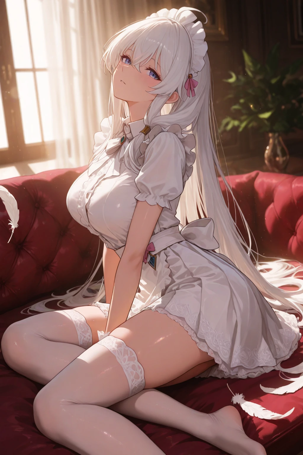 Big Breasts:1.5、、highest quality、Very detailed、Highly realistic eye masterpiece、highest quality、Very detailed、Gray Hair、Perfect Face、Long Hair、White Dress、Sundress、anime、countryside、clear、thin、Frills、Pussy、真From below、Love juice、Big Breasts、nsfw、crowd、A large number of people、Urinating、White Stockings、Spread your legs、sit、vaginaにバイブ挿入、Vibrator Masturbation、Small vibrator、vaginaにバイブを挿入する、vagina、Vibration line、Vibrator sex、Sex with a vibrator