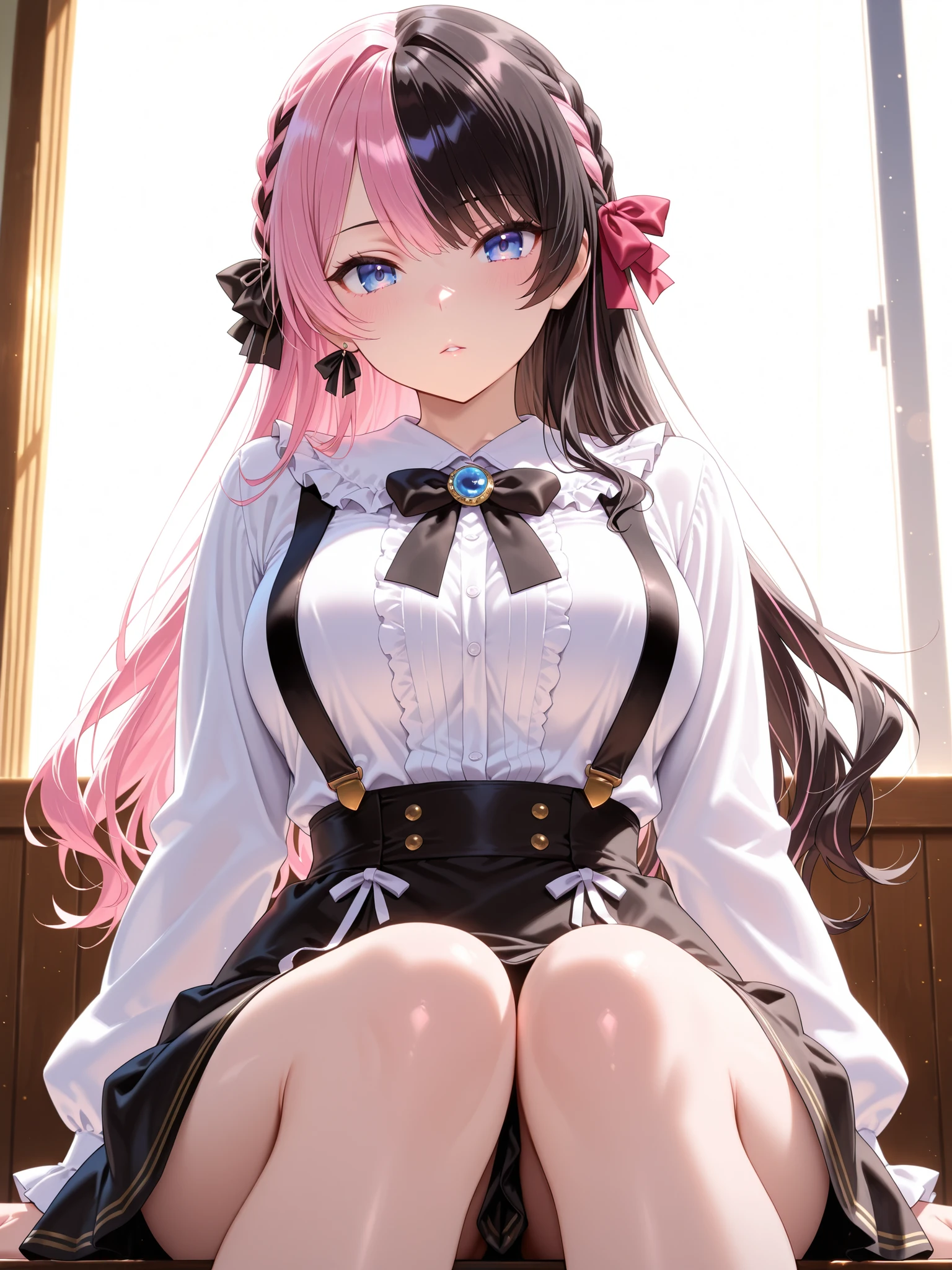 4K,High resolution, (Highly detailed CG,8k,wallpaper)、One five-year-old ,((Young Girl)),((Lori)),(Delicate and slim body),(low length),(Clean detailed eyes,smile),(きれいな整ったLarge Breasts),(Large Breasts),(Huge breasts),(((Huge breasts)))（Miniskirt,dress),(Black Hair,Pink inner color hair)