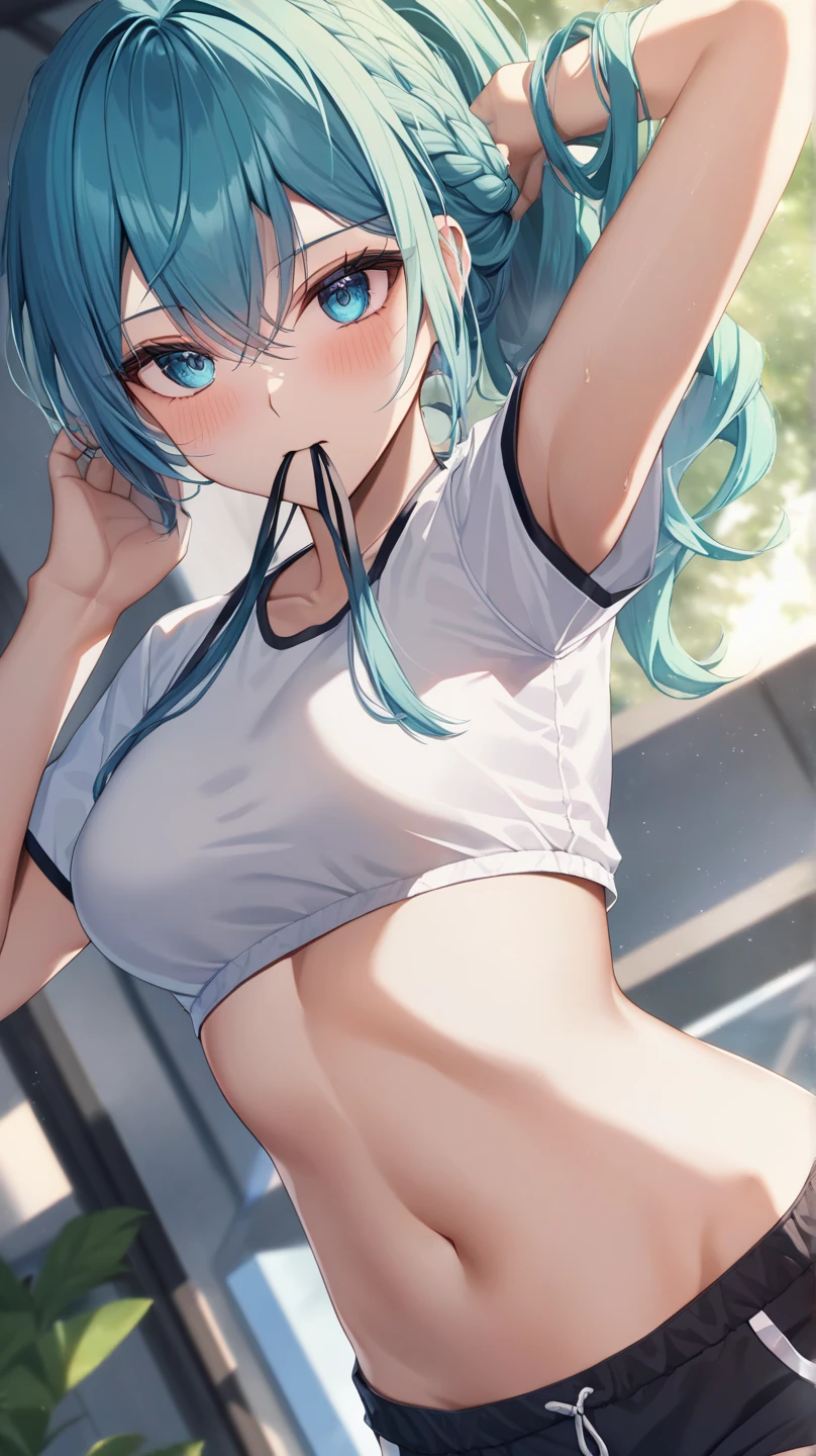 Masterpiece、最high quality、high quality、High definition、High resolution、High detail、Lens flare、Ray tracing method、high qualityの質感、high qualityの影、Beautiful details、Detailed explanation、Detailed texture、Realistic facial expression、Realistic and colorful、Delicate、Cinematic Light、Side light、Sharp Focus、(1 Girl:1.3)、(Intricate detailakeup、Pure Eros Face_v1:0.5)、(Details Beautiful delicate face、Detailed beautiful delicate eyes、Perfect Facial Proportions、Detailed skin、Charm)、fancy hairstyles、Beautiful bangs、(Two-tone gradient hair color)、slender、(Upturned beautiful breasts)、Raise your arm and make a peace sign、(Detailed crotch、Open crotch、Showing off your crotch)、squat、Female juice、(Experiencing the best orgasm)、(Spread your knees and open your legs)、Light-colored mini bra、String Bra、Light-colored V-cut、Light-colored thong、Thigh mini skirt、Low-rise mini skirt、Front-button shirt、Crop top、See-through、Low-angle composition、School building、(Take a deep breath、Work on this image step by step)