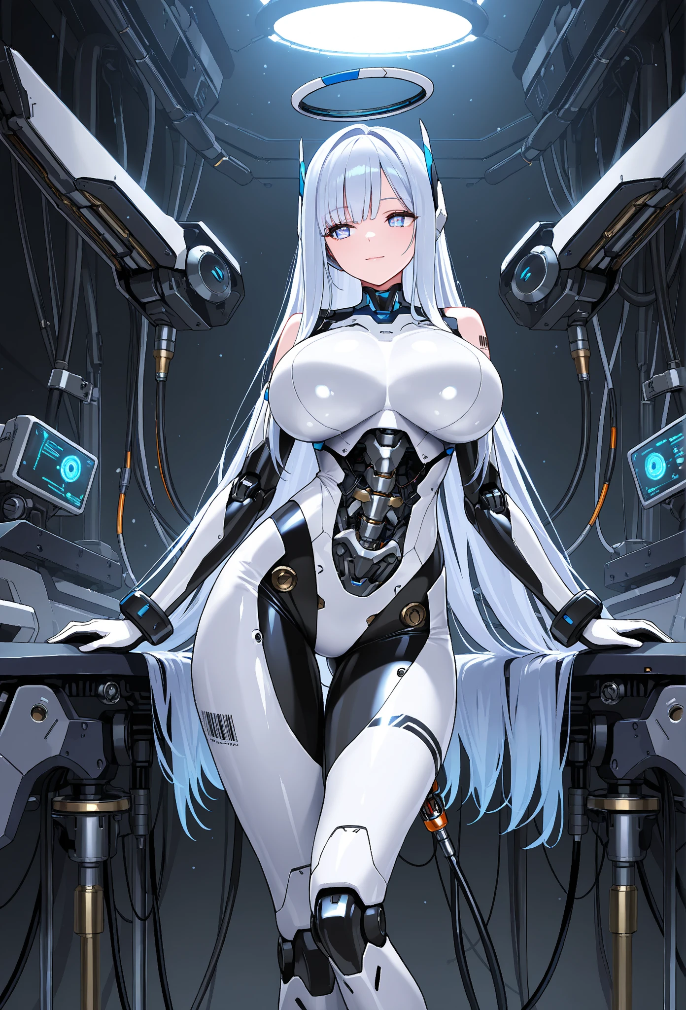 4K,hight resolution,One Woman,White blonde hair,poneyTail,head phone,Colossal tits,ninjartist,White Cybersuit,Knives,underground city