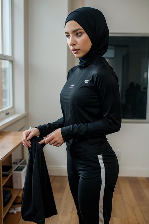 create 2 mock up template of Tunic t-shirt (woman Muslim shirt model), long sleeve, gray color, 1 showing the front of the clothes, and the other 1 showing the back of the clothes, with out any print on the front or back of the clothes, the clothes look like they were worn but no model or human are seen in the preview, background solid color different with the clothes, good lightning, master piece, 4k hyper realistic raw photo n casual clothing, dark grey, solid gray, light grey, sports clothing, long sleeves, sahara, islamic, long sleeve, upper body avatar, burka, malaysian, muslim, sport clothing, inspired by Nazmi Ziya Güran
