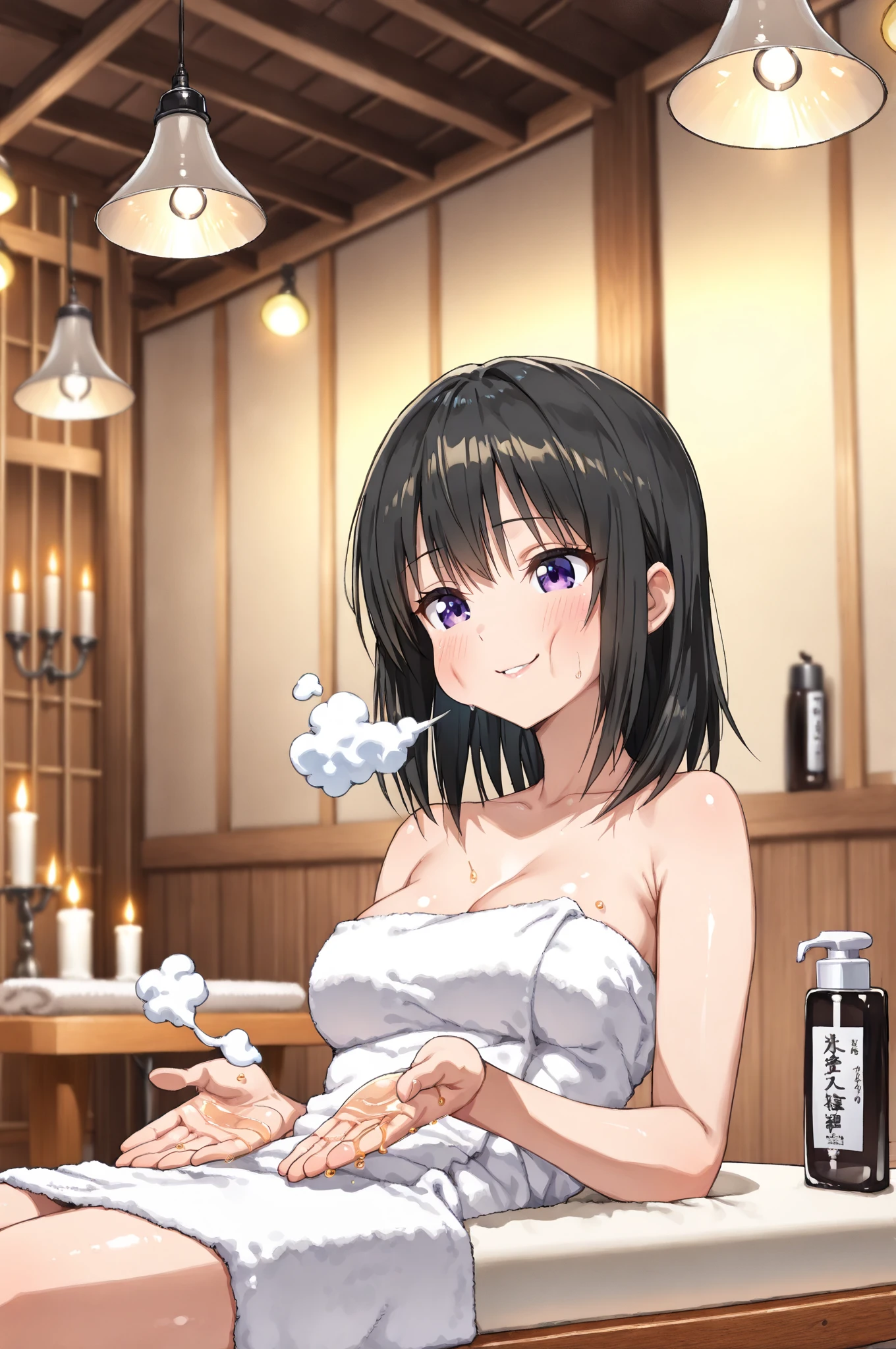 1girl, solo, sanjoutsubame, short hair, Blue eyes, black hair, bob cut,, empty eyes , large breasts, nipple,　frozen (Sweating profusely, Love juice, Wet Woman, female ejaculation) crying mountain , , crying, Naked, Peeing, lactation, projectile lactation, A retro Japanese-style coffee shop
