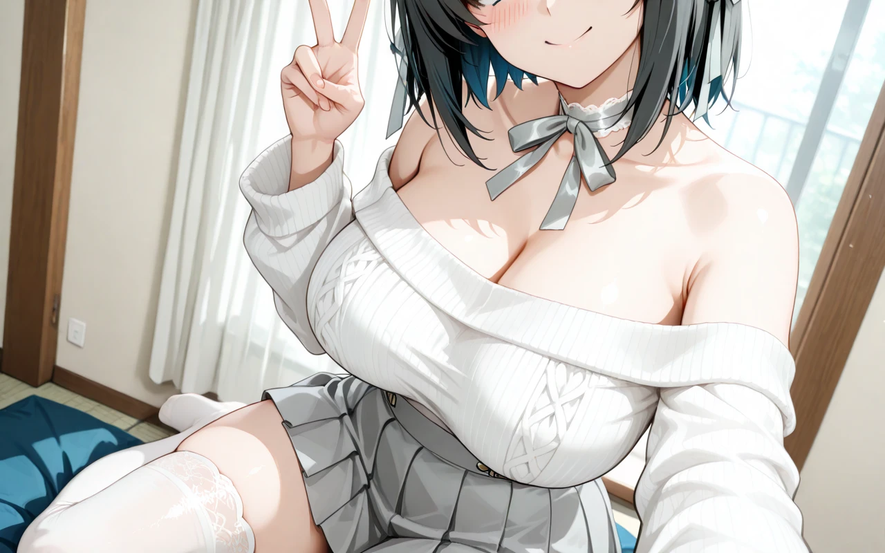tmasterpiece, Best quality at best,1个Giant Breast Girl,maid, hair adornments,Black stockings, Japanese clothes, Isolated sleeve background,