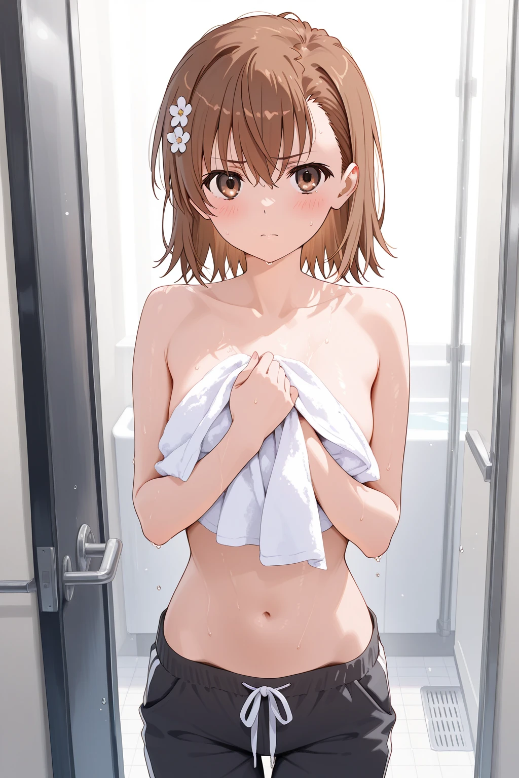 NSFW、(Big Breasts、breast、Nipples、Exposing the crotch、Spread_Pussy、Completely naked、Completely naked、Full naked)、Head shower、シャワーをbreastに浴びている、Toned body、(masterpiece、Highest quality:1.2)、One girl、solo、Leg spread、Extend one leg up to your chest、Standing Split、両脚を大きくLeg spread、Exposing the crotch、Spread_Pussy、Stand up straight、(Push your hips forward:1.)、独奏、(short hair、Brown Hair、Barrette、hair ornaments)、(Brown eyes:1.5)、(yuihirasawa、yui hirasawa、Yui Hirasawa)、独奏、shower room